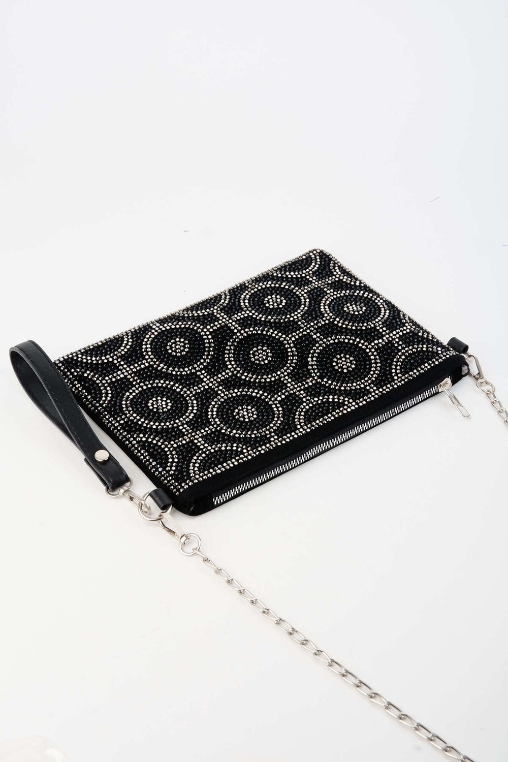 Vivaq Kadın Halka Altın Taşlı Süet Bilek Askılı ve Zincir Askılı Portföy El ve Clutch Çanta görsel 3