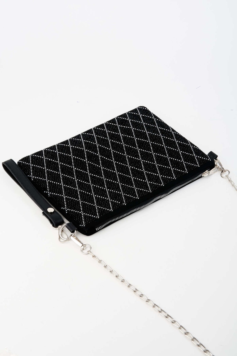 Vivaq Kadın Ince Baklava Gümüş Taşlı Süet Bilek Askılı ve Zincir Askılı Portföy El ve Clutch Çanta görsel 3
