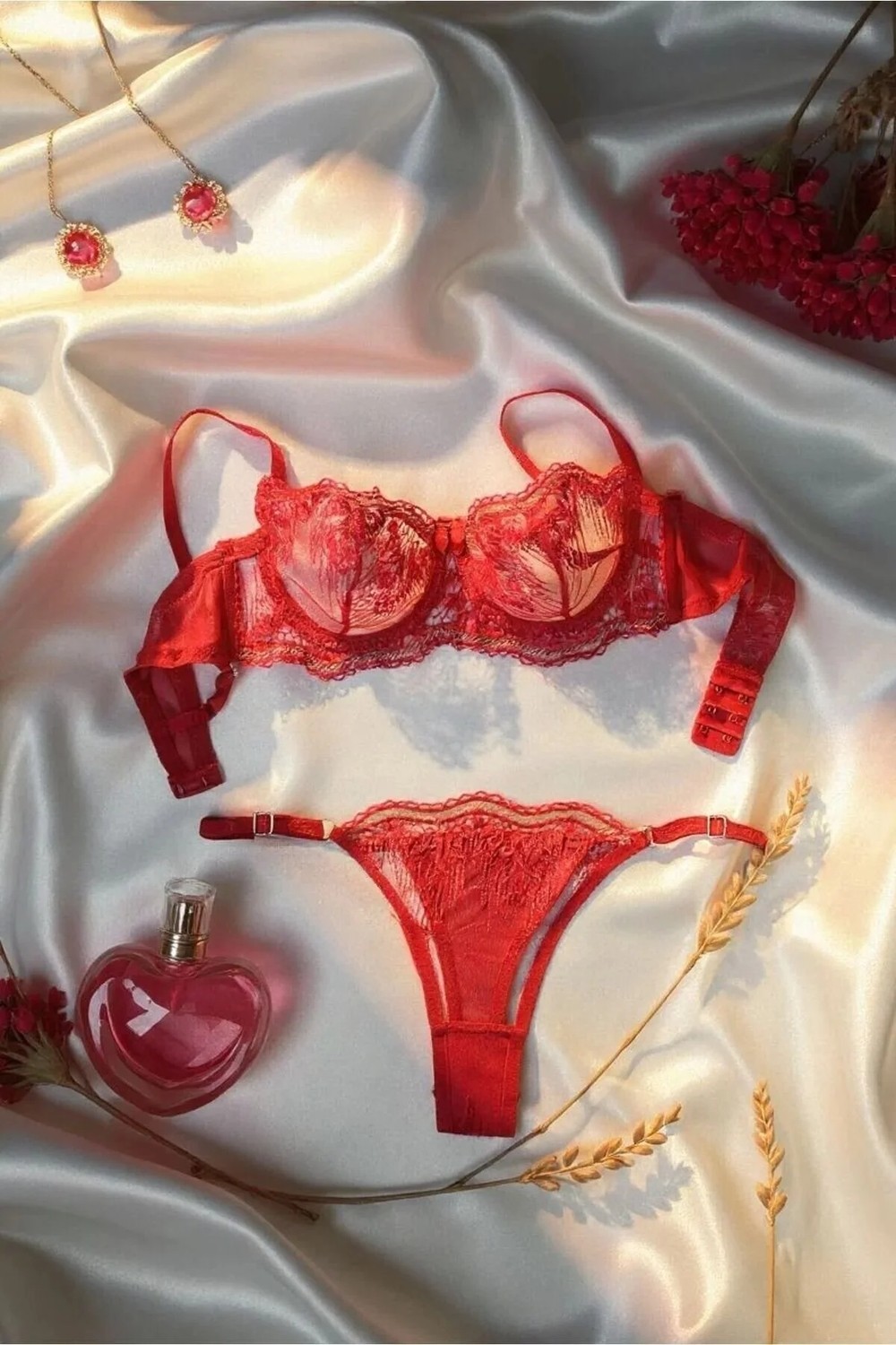 Bella Notte Kadın Saks Mavi Dantel Detaylı Sütyen Külot Takımı görsel 8