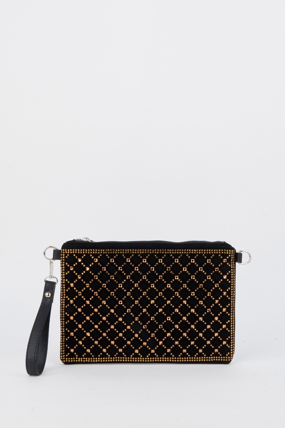 Vivaq Kadın Kapitone Altın Taşlı Süet Bilek Askılı ve Zincir Askılı Portföy El ve Clutch Çanta