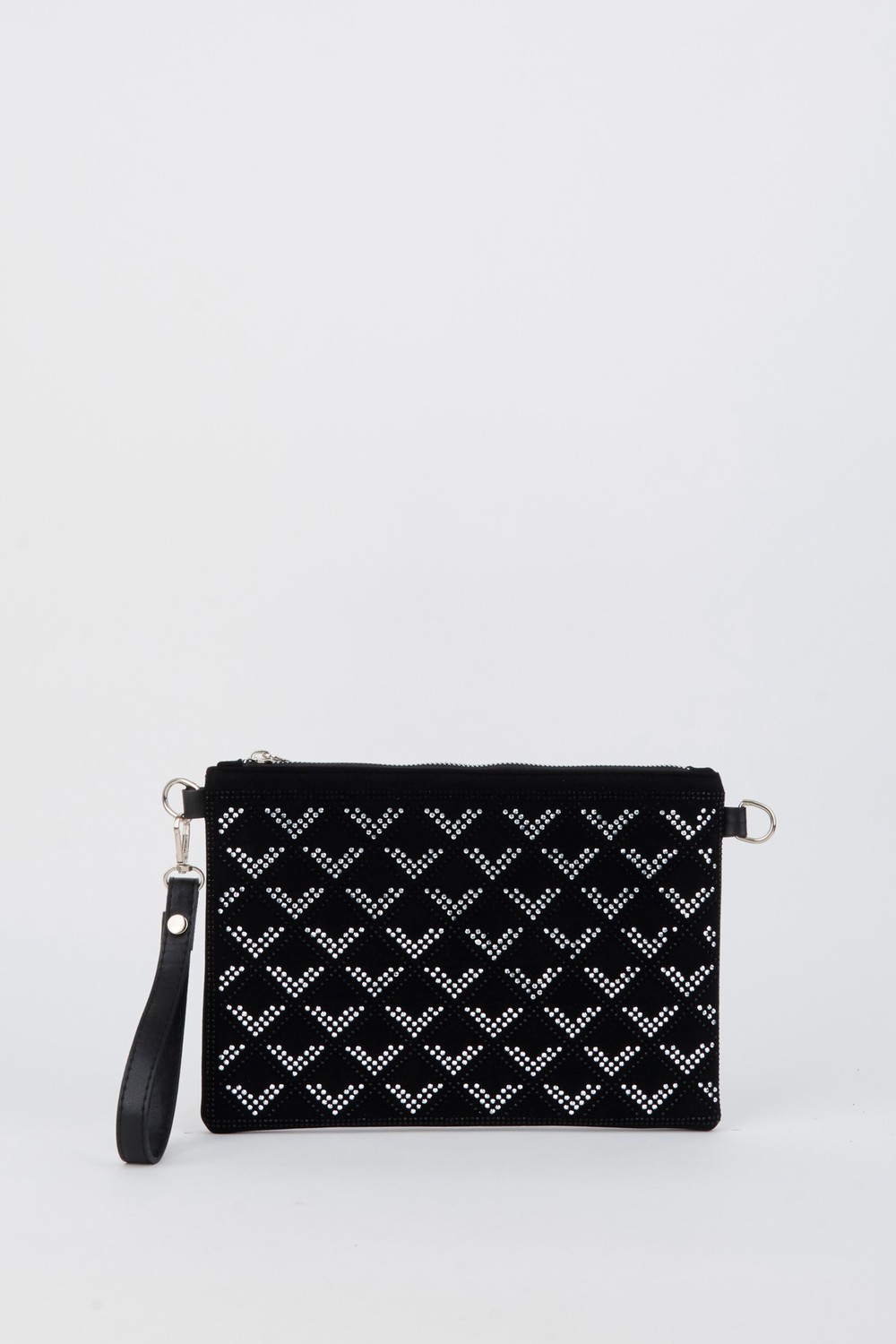 Vivaq Kadın Sıralı V Gümüş Taşlı Süet Bilek Askılı ve Zincir Askılı Portföy ve Clutch Çanta