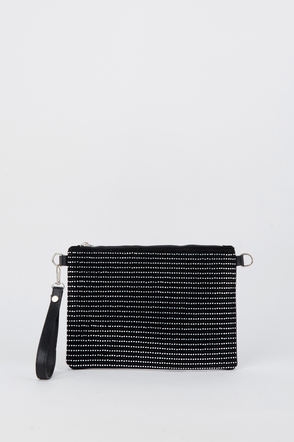 Vivaq Kadın Sıralı Gümüş Taşlı Süet Bilek Askılı ve Zincir Askılı Portföy El ve Clutch Çanta