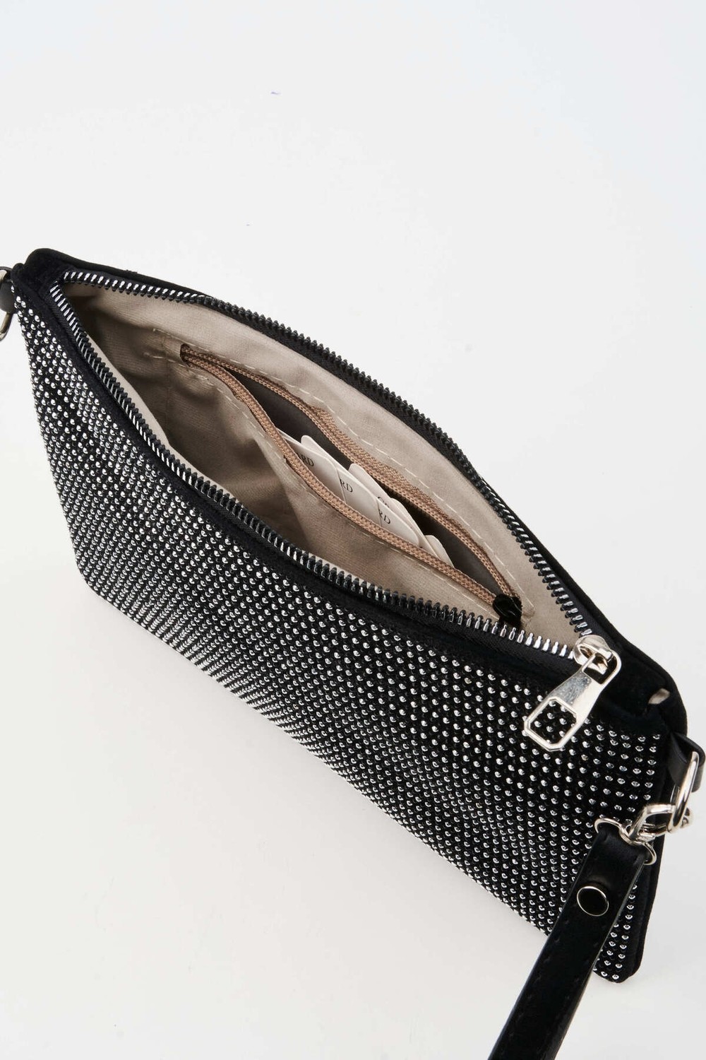 Vivaq Kadın Sıralı Gümüş Taşlı Süet Bilek Askılı ve Zincir Askılı Portföy El ve Clutch Çanta görsel 2