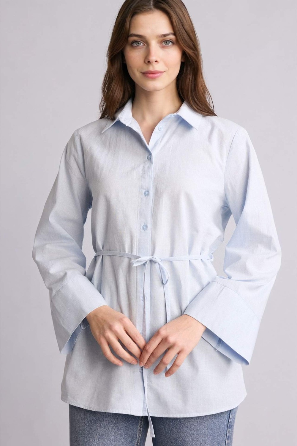 DeFacto %100 Pamuk Regular Fit Flamlı Uzun Kollu Tunik H1868AX26SM