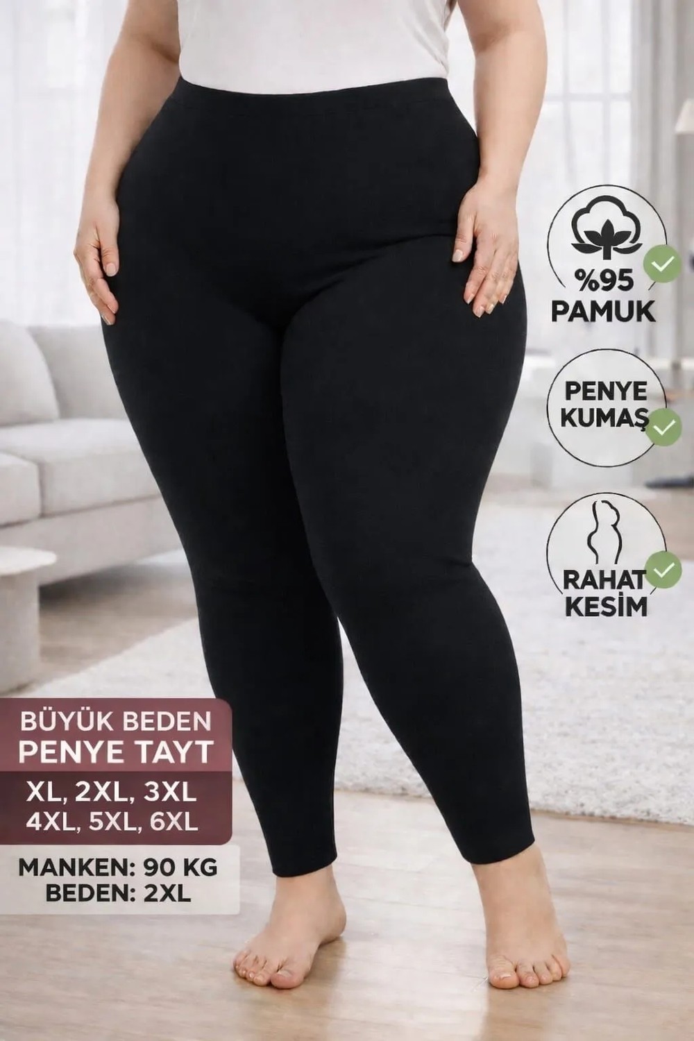 Medament Büyük Beden Ağlı Penye Tayt (Extra Büyük Beden) Rahat Kalıp, Yüksek Bel