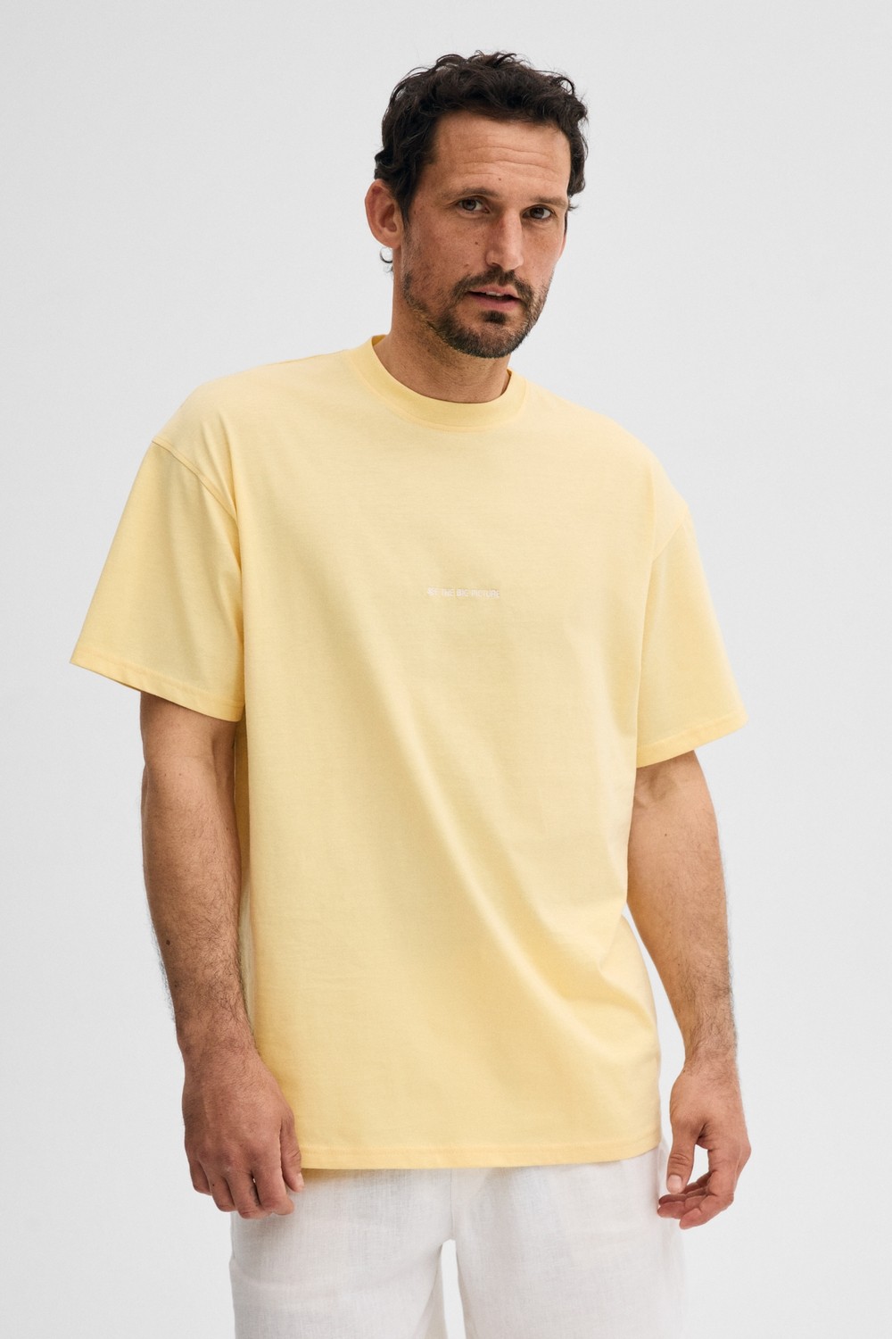 Grimelange Rıver Erkek Nakış Işlemeli Oversize %100 Organik Pamuk Örme Haki T-shirt