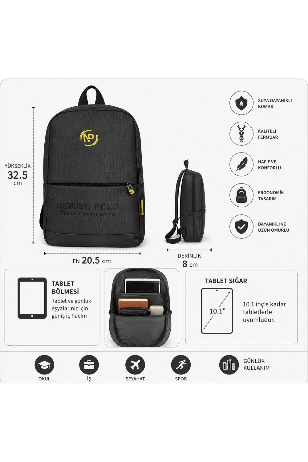 Newish Unisex Minimal Sırt Çantası Laptop Bölmeli Şehir Içi Kullanım - NEW406 görsel 4
