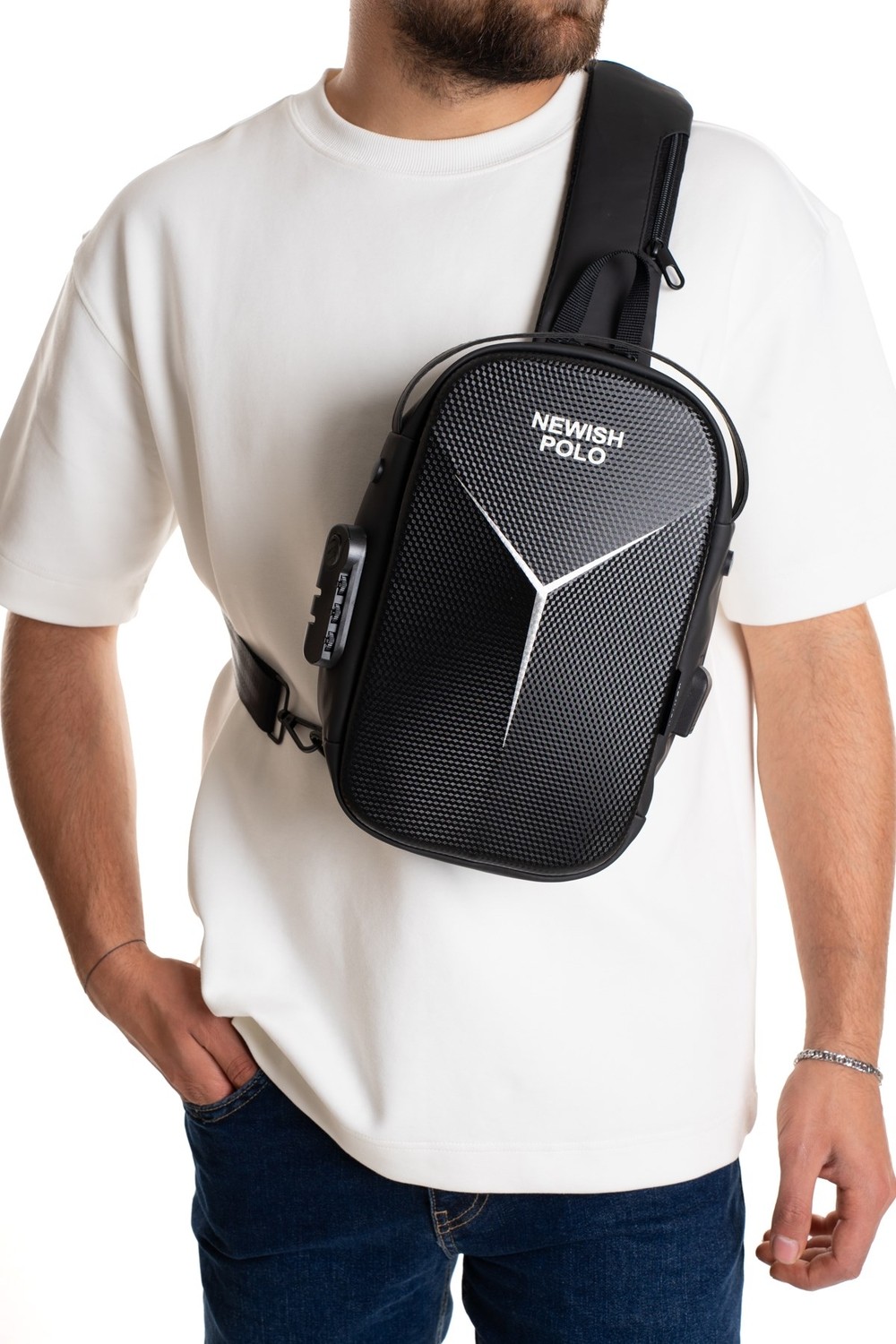 Newish Erkek Şifreli Kilitli Su Geçirmez Sling Bag 404 Çapraz Omuz ve Sırt Çantası - NEW404