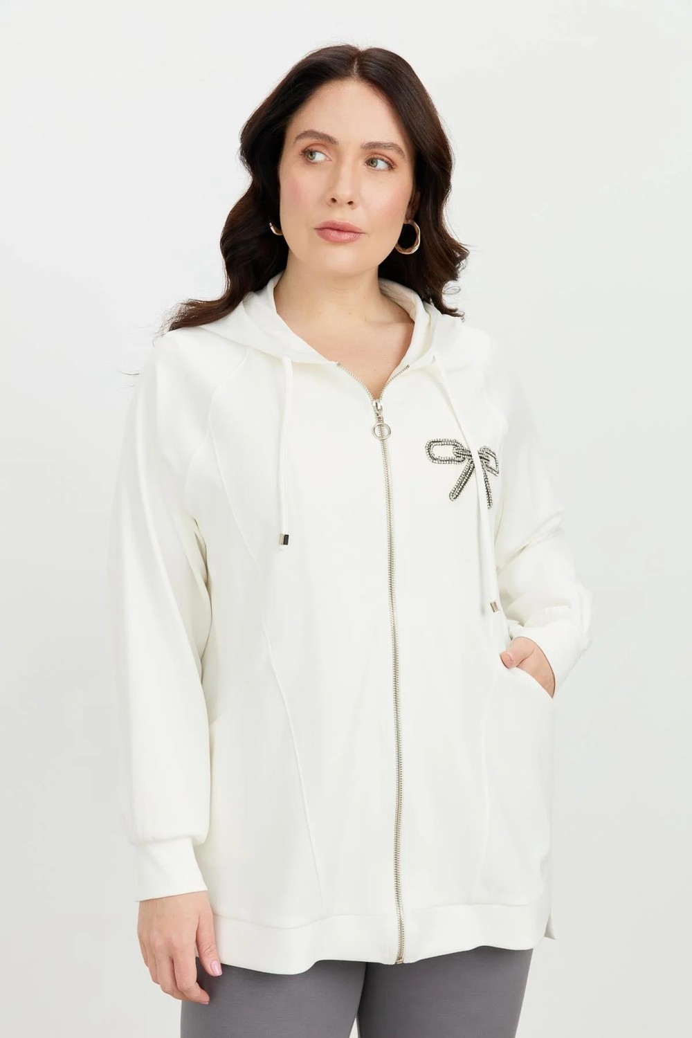 Accort Büyük Beden Taş Baskı Sweatshirt-Ekru görsel 6