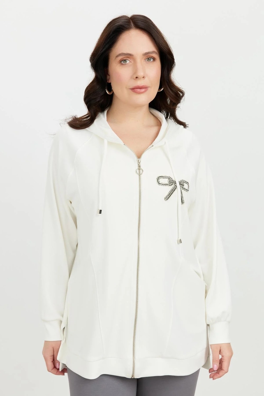 Accort Büyük Beden Taş Baskı Sweatshirt-Ekru görsel 7