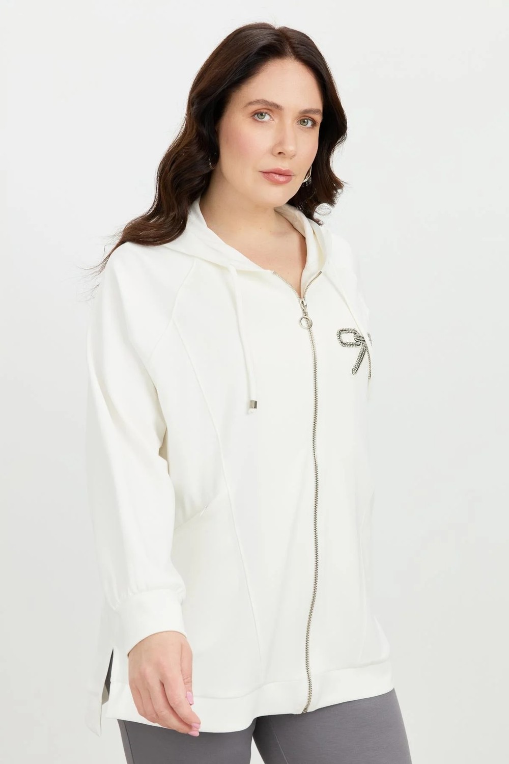 Accort Büyük Beden Taş Baskı Sweatshirt-Ekru görsel 8