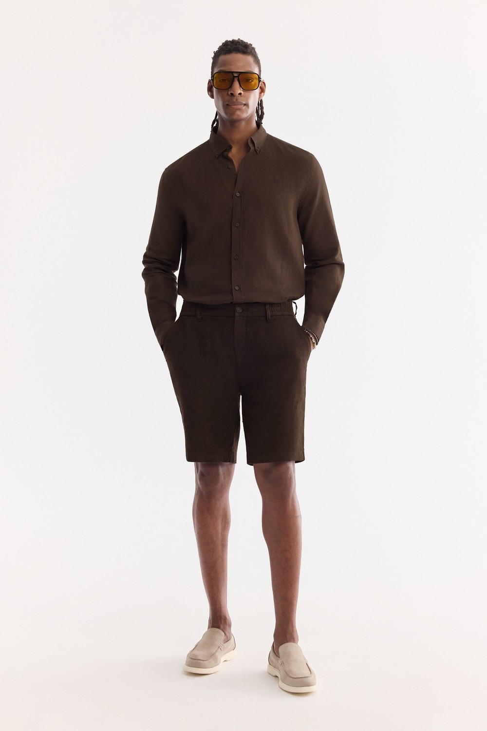 AVVA Erkek Antrasit Beli Lastikli %100 Keten Relaxed Fit Şort B003732