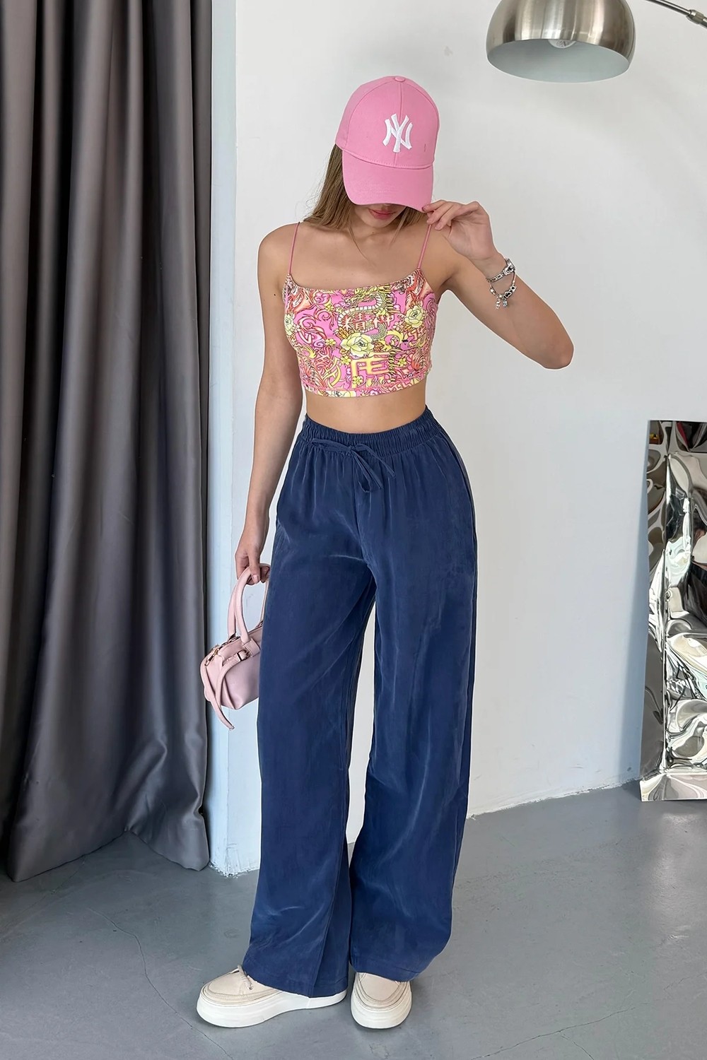 Giysa Kadın Beli Ayarlanabilir çift Cepli Bol Paça pantolon Siyah - MW0001515 görsel 7