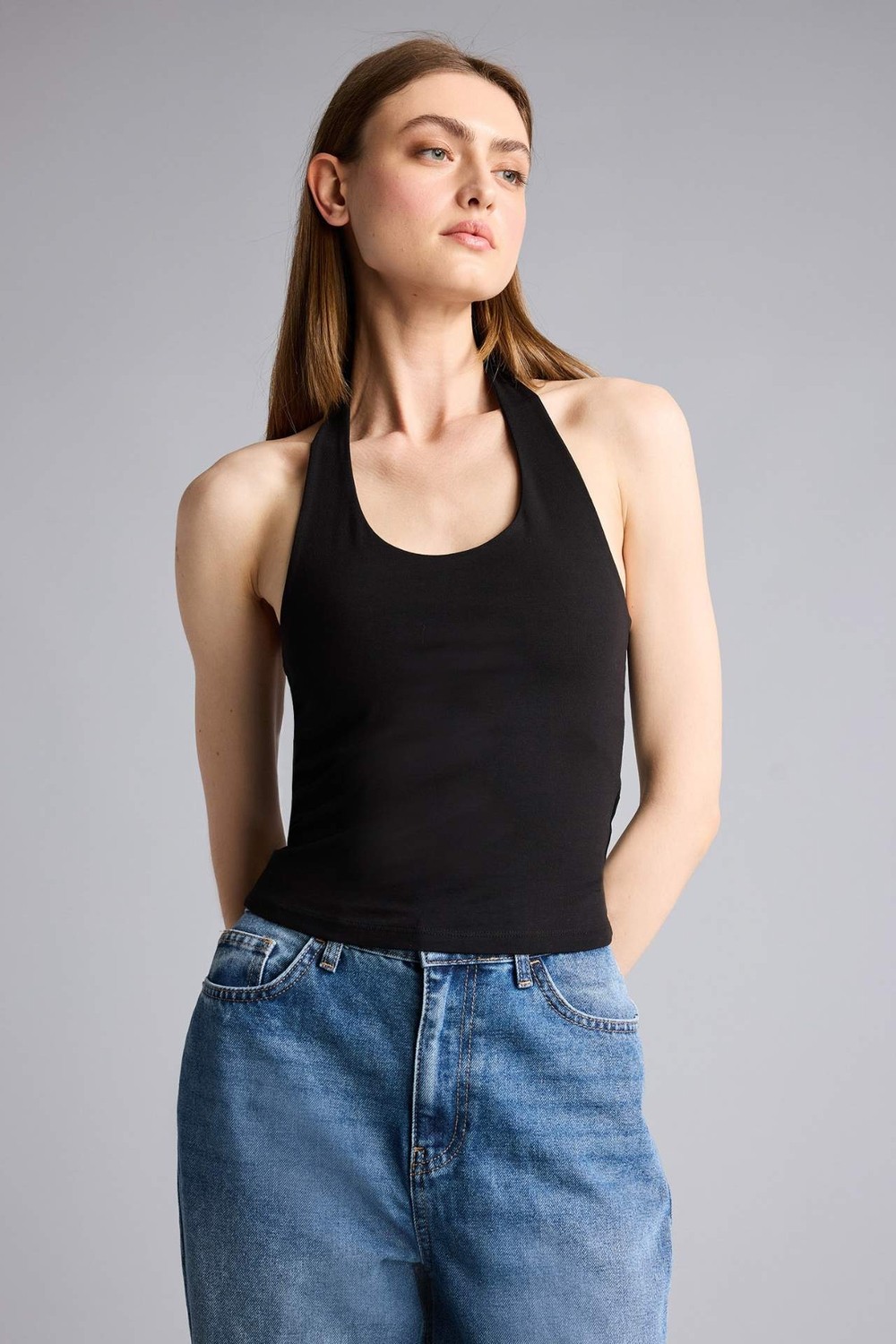 DeFacto Slim Fit Halter Yaka Atlet F6279AX26SM görsel 3