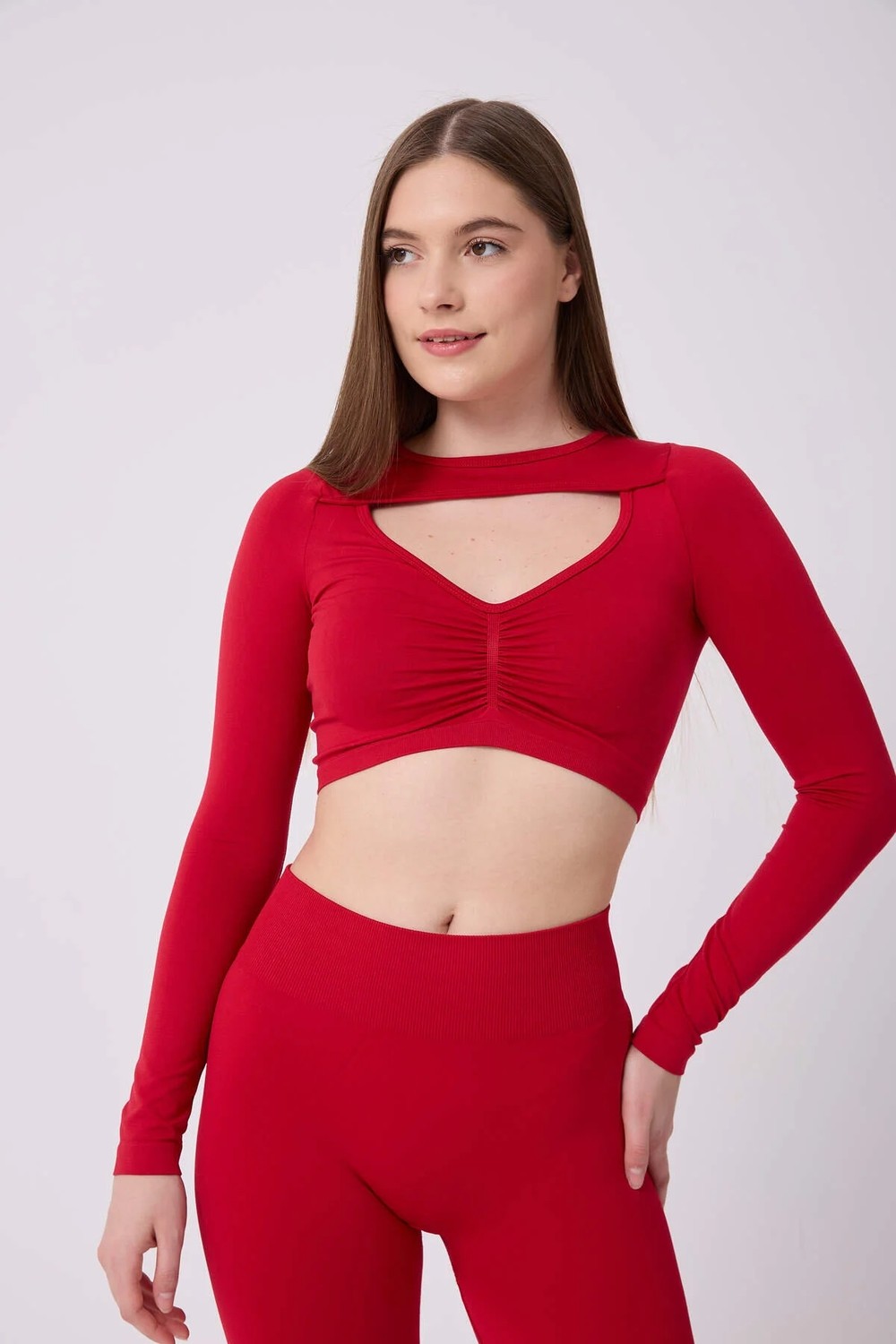 Forever More Kadın Uzun Kollu Göğsü Açık Dikişsiz Crop Top