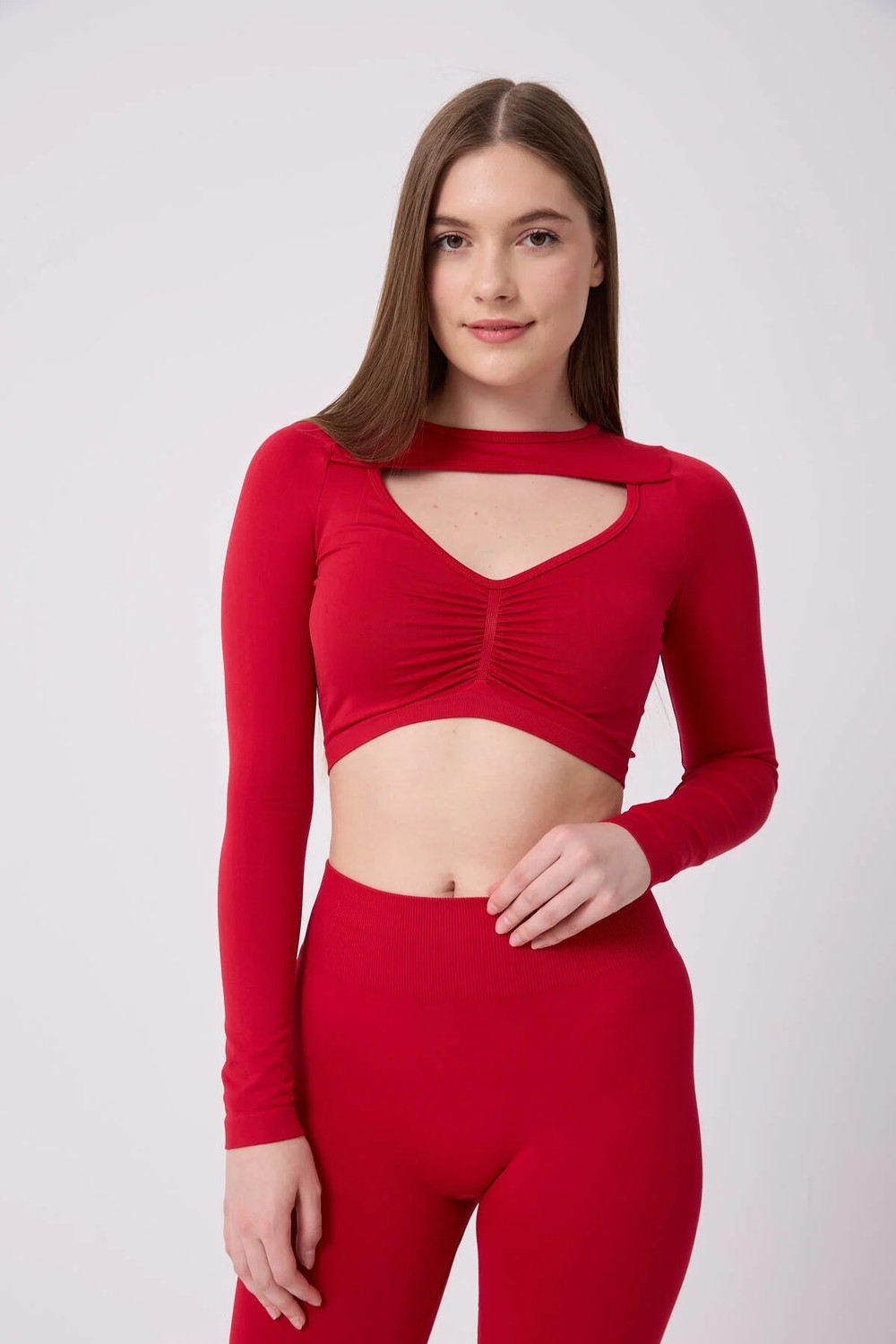 Forever More Kadın Uzun Kollu Göğsü Açık Dikişsiz Crop Top görsel 2
