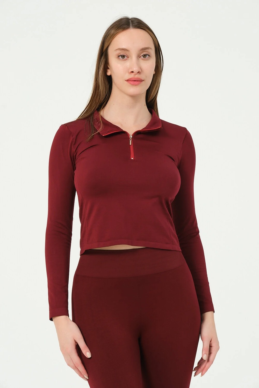 Forever More Kadın Fermuarlı Spor Crop Top Dikişsiz