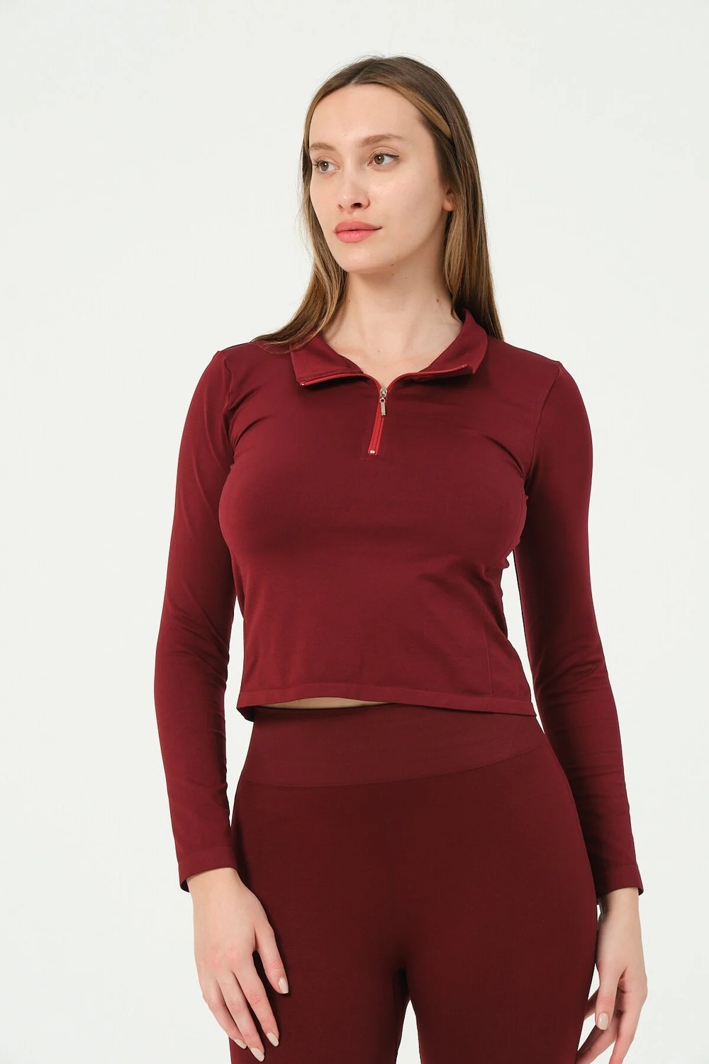 Forever More Kadın Fermuarlı Spor Crop Top Dikişsiz görsel 3