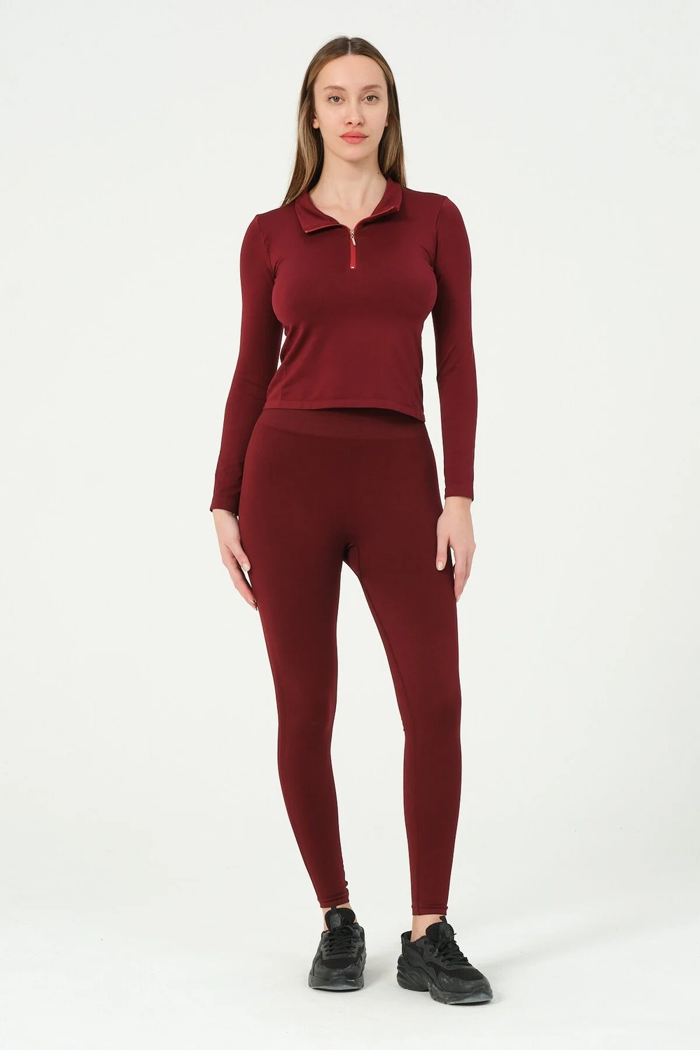 Forever More Kadın Fermuarlı Spor Crop Top Dikişsiz görsel 5
