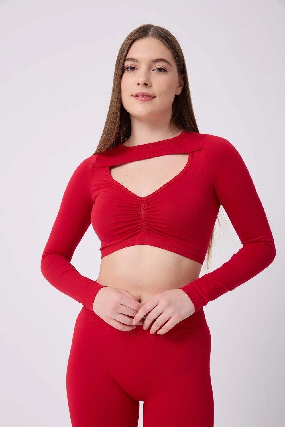 Forever More Kadın Uzun Kollu Göğsü Açık Dikişsiz Crop Top görsel 4