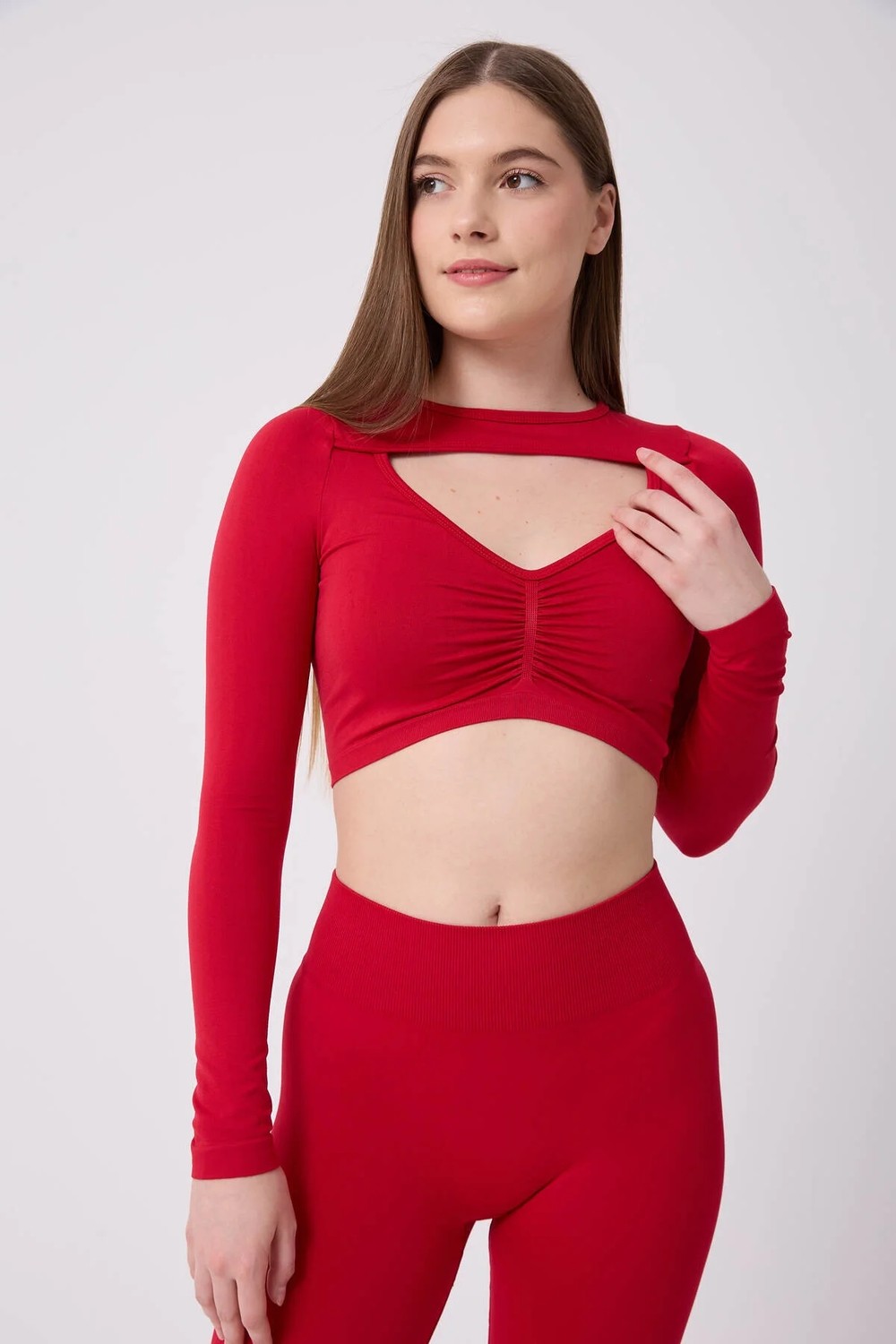 Forever More Kadın Uzun Kollu Göğsü Açık Dikişsiz Crop Top görsel 5