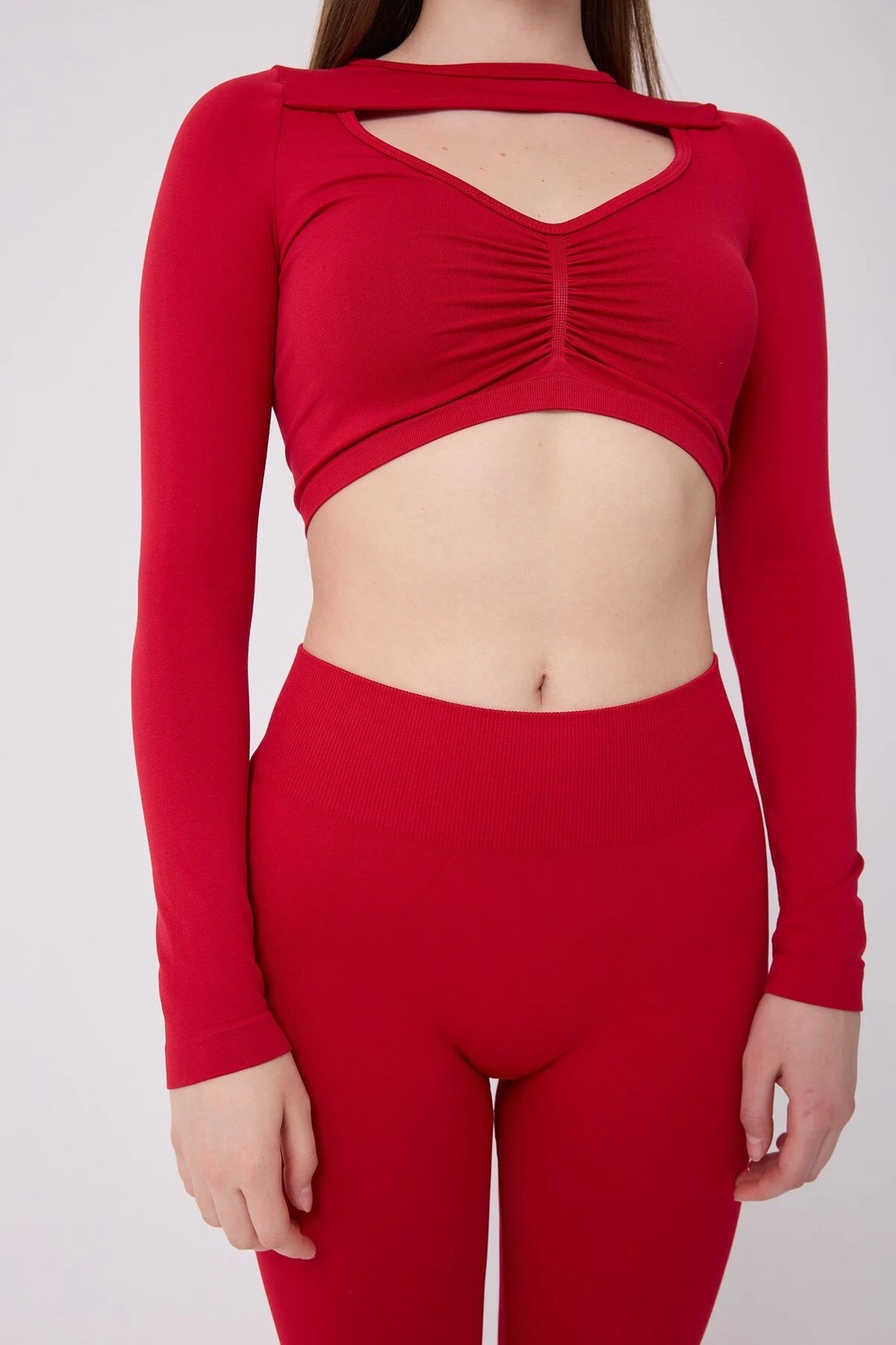 Forever More Kadın Uzun Kollu Göğsü Açık Dikişsiz Crop Top görsel 7