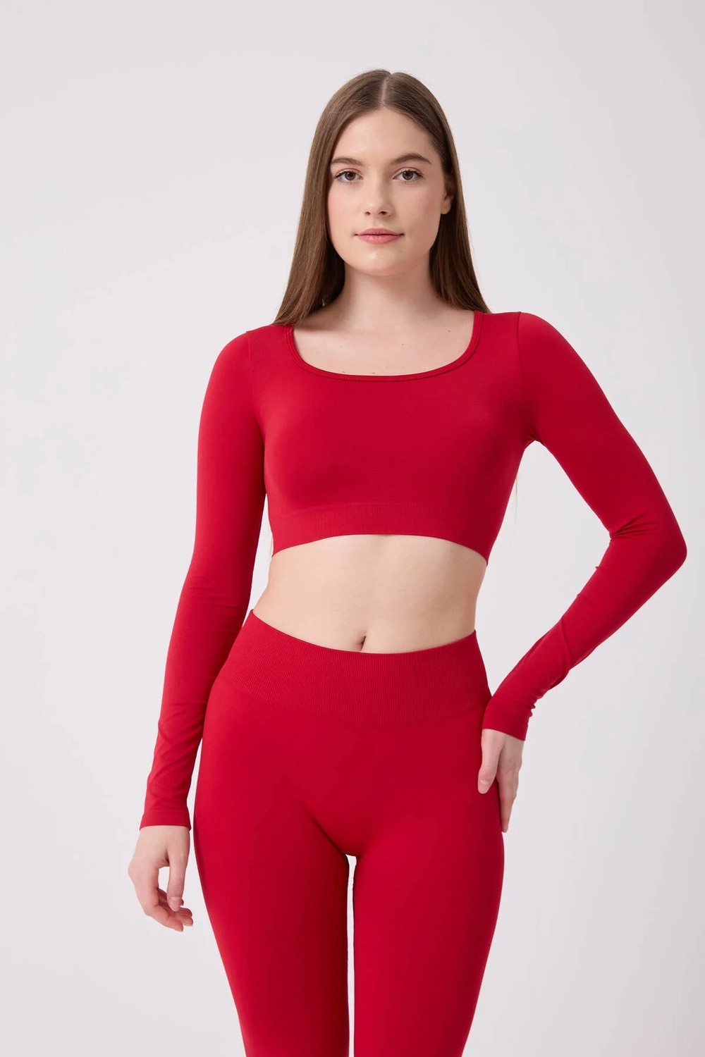 Forever More Kare Yaka Uzun Kollu Crop Top Seamless