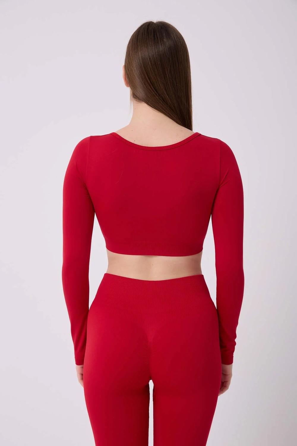 Forever More Kare Yaka Uzun Kollu Crop Top Seamless görsel 5