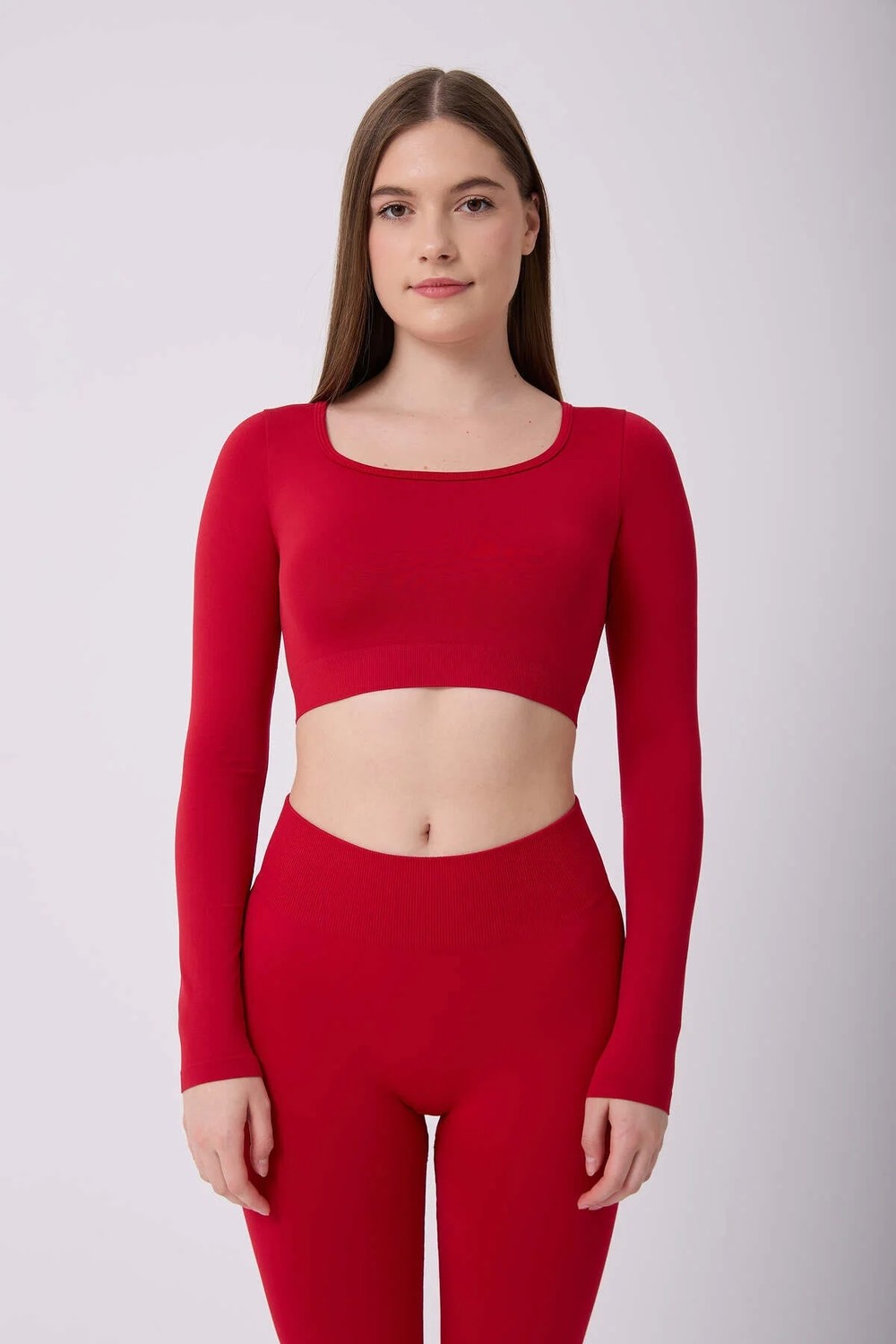 Forever More Kare Yaka Uzun Kollu Crop Top Seamless görsel 6