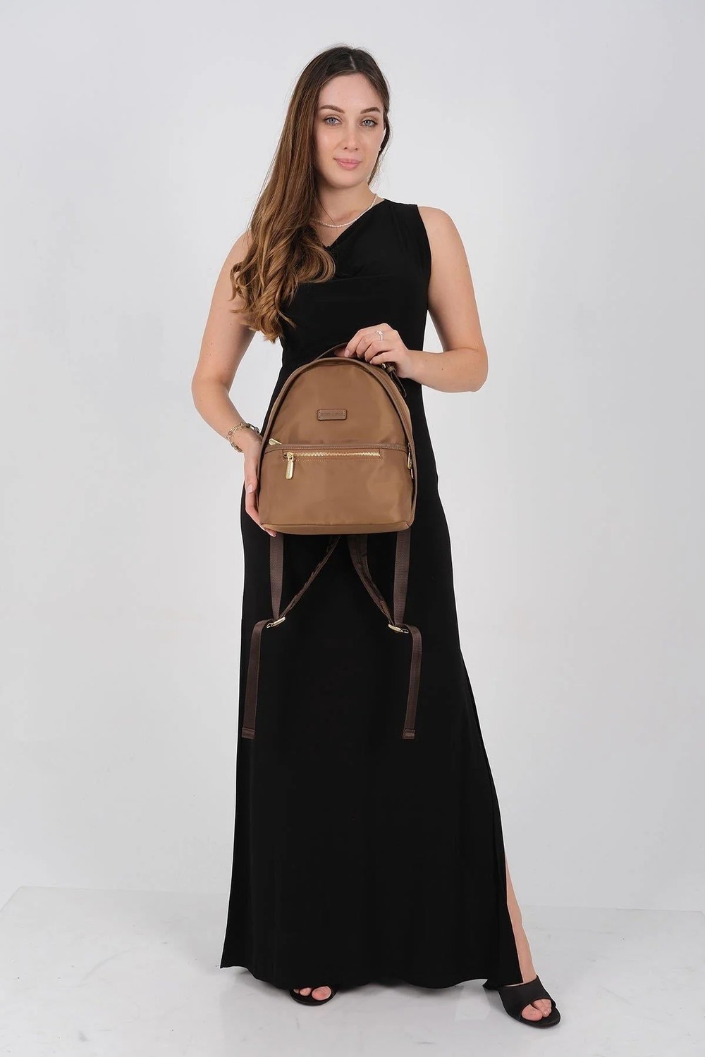 Silver & Polo Silver Polo Kum - Kahve Saten Kadın Sırt Çantası SP1212