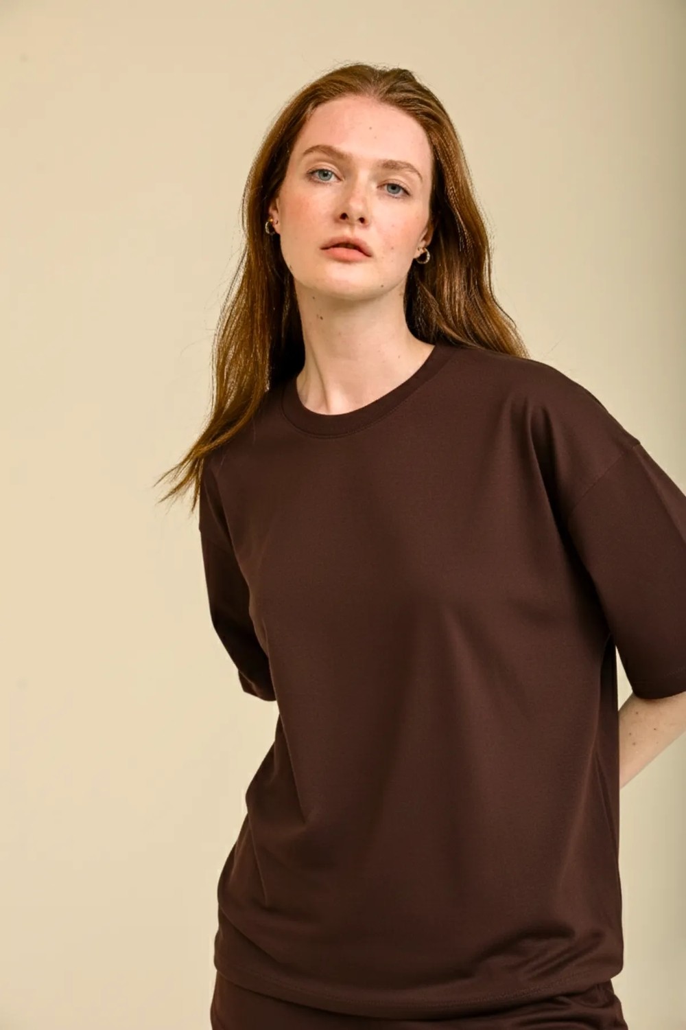 Guaraz Kadın Lacivert Oversize Bisiklet Yaka %100 Organik Pamuk Düz Basic Yazlık T-Shirt