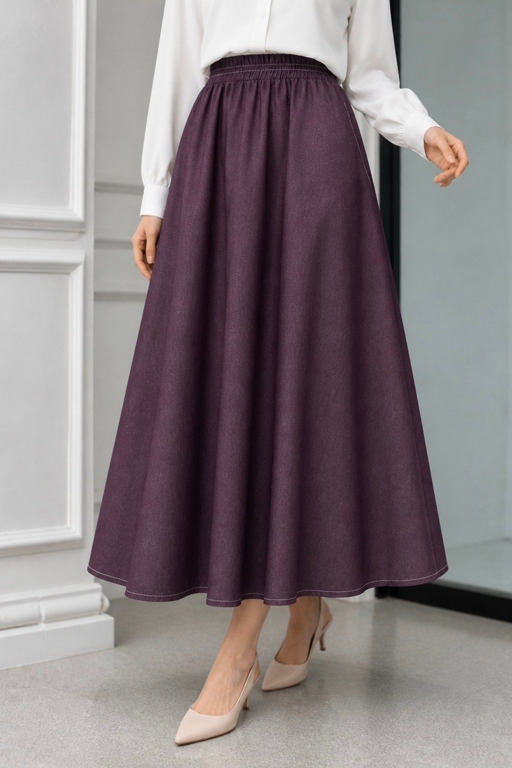 İmaj Butik Lacivert Bel Lastikli Cepli Etek