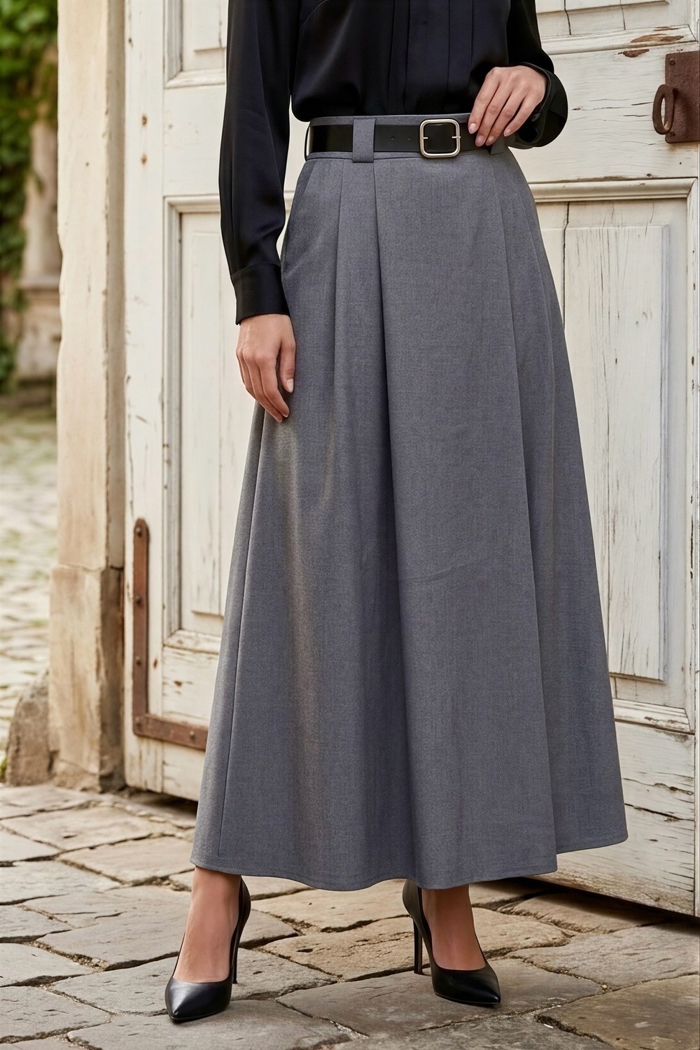 İmaj Butik Kahverengi Kemerli Pileli Etek