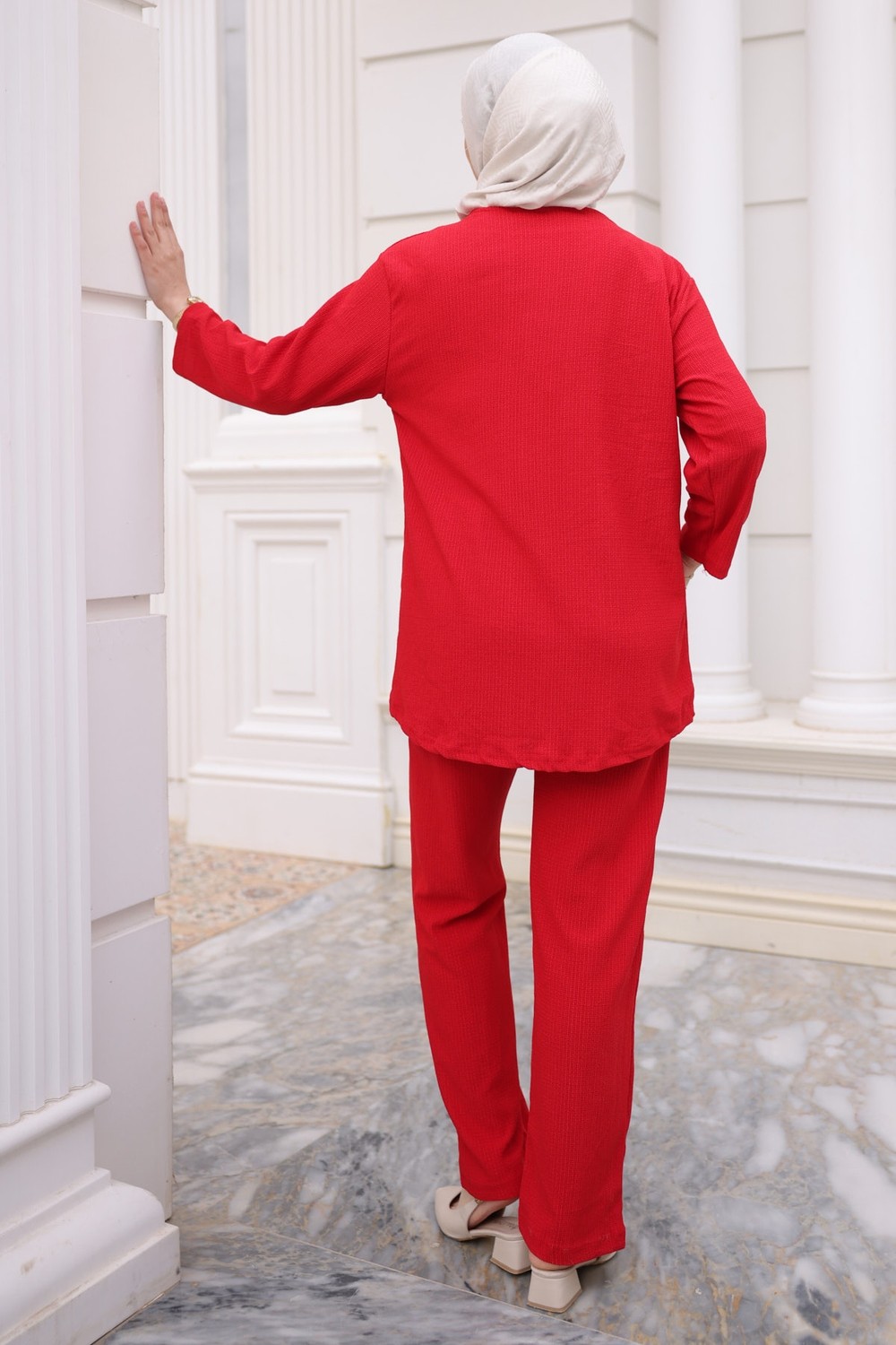 İmaj Butik Taş Ön Bağlamalı Bürümcük Kimono Pantolonlu Takım görsel 6
