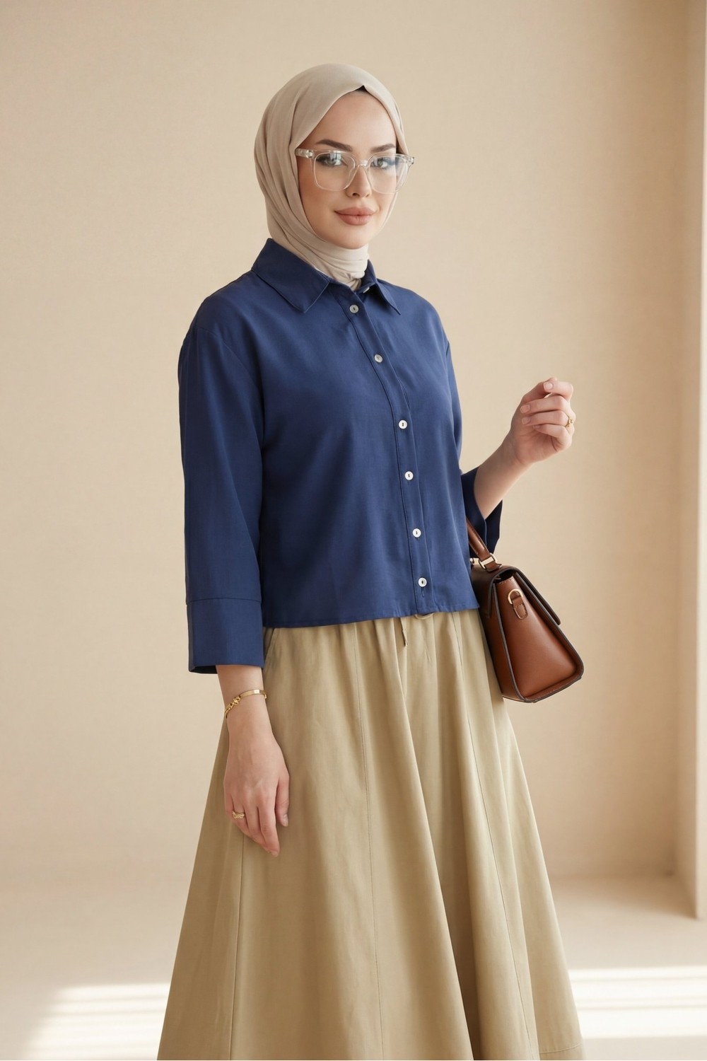 Moda Morfo V Yaka Düğmeli Yarım Kol Modal Gömlek -Laci görsel 4