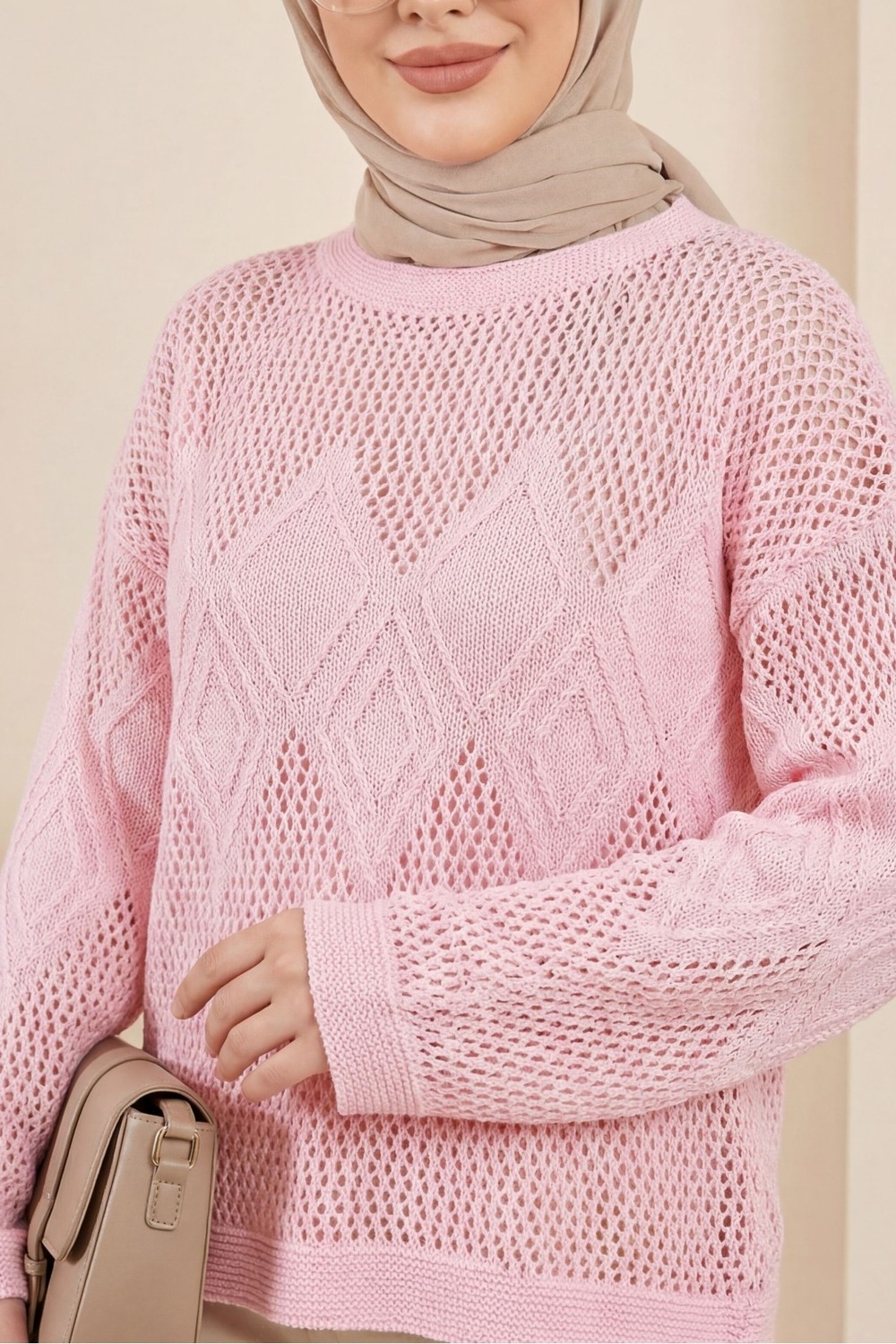Moda Morfo Önü Ve Kolları Desenli Ajurlu Triko Kazak -Siyah görsel 2