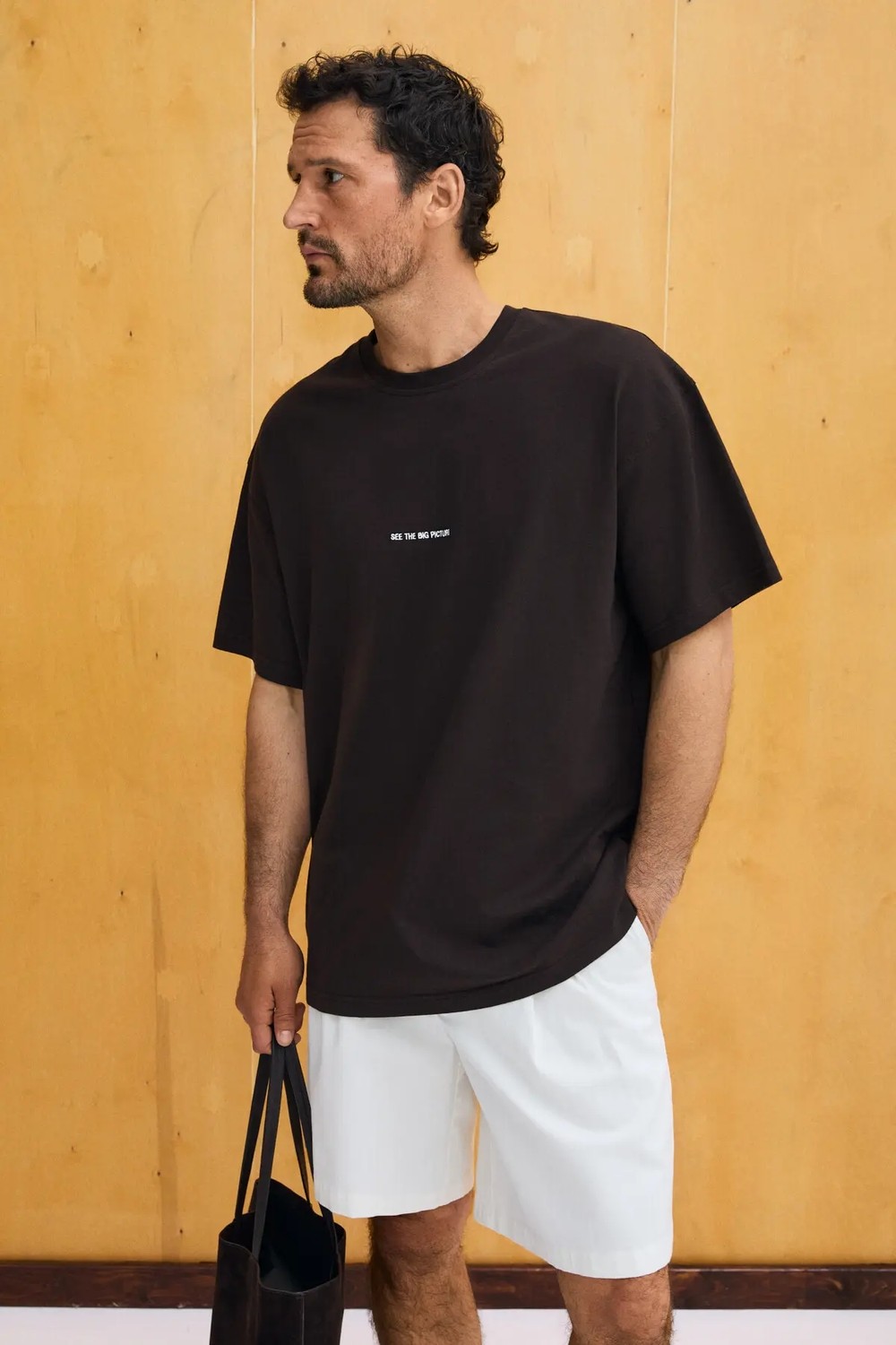 Grimelange Rıver Erkek Nakış Işlemeli Oversize %100 Organik Pamuk Örme Haki T-shirt