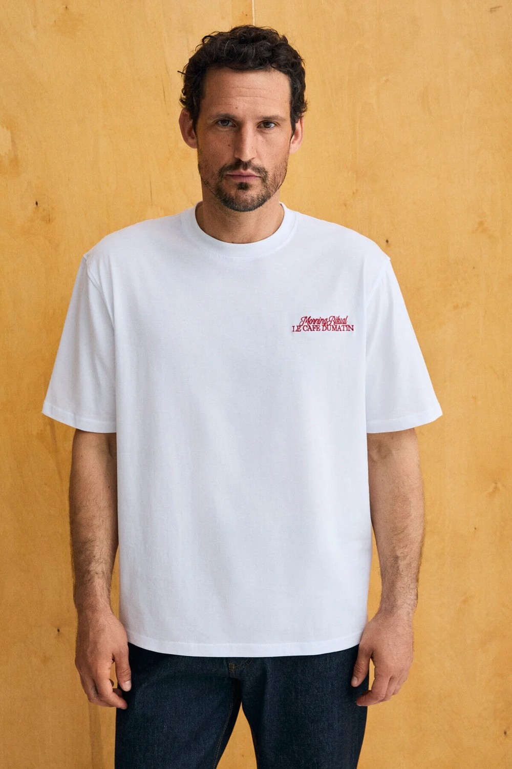 Grimelange Futı Erkek %100 Organik Pamuklu Baskı Detaylı Yuvarlak Yaka Beyaz T-Shirt