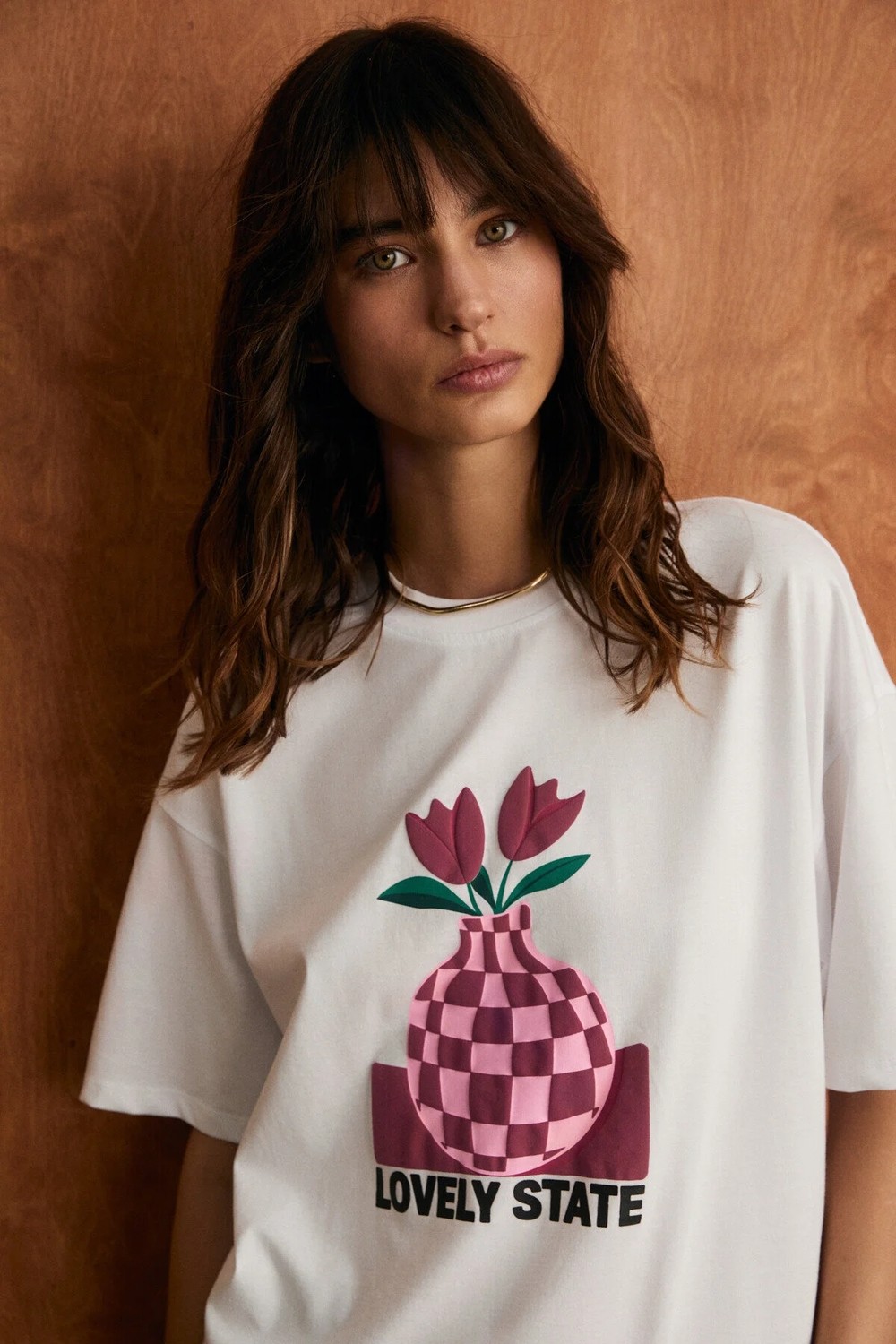 Grimelange Sprıne Kadın Yumuşak Kumaşlı %100 Pamuklu Baskılı Regular Beyaz T-Shirt