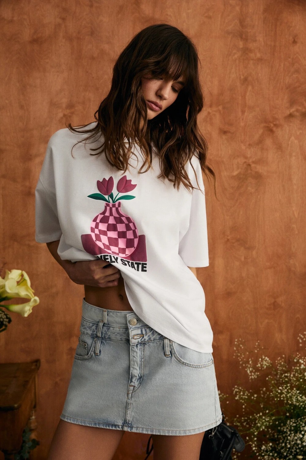 Grimelange Sprıne Kadın Yumuşak Kumaşlı %100 Pamuklu Baskılı Regular Beyaz T-Shirt görsel 2