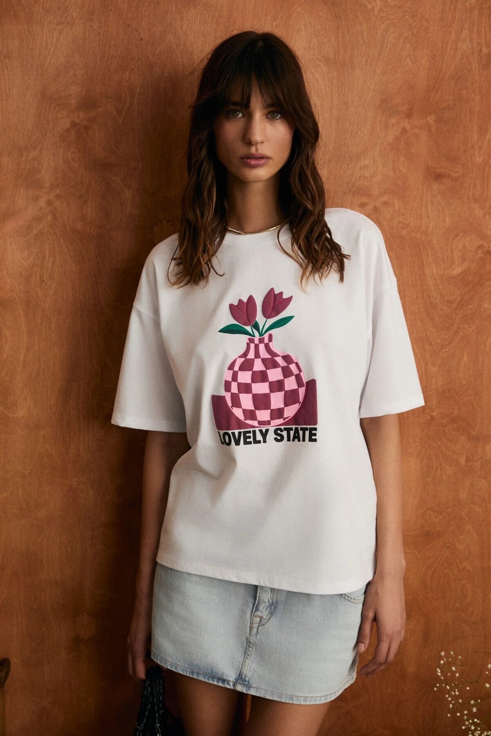 Grimelange Sprıne Kadın Yumuşak Kumaşlı %100 Pamuklu Baskılı Regular Beyaz T-Shirt görsel 4