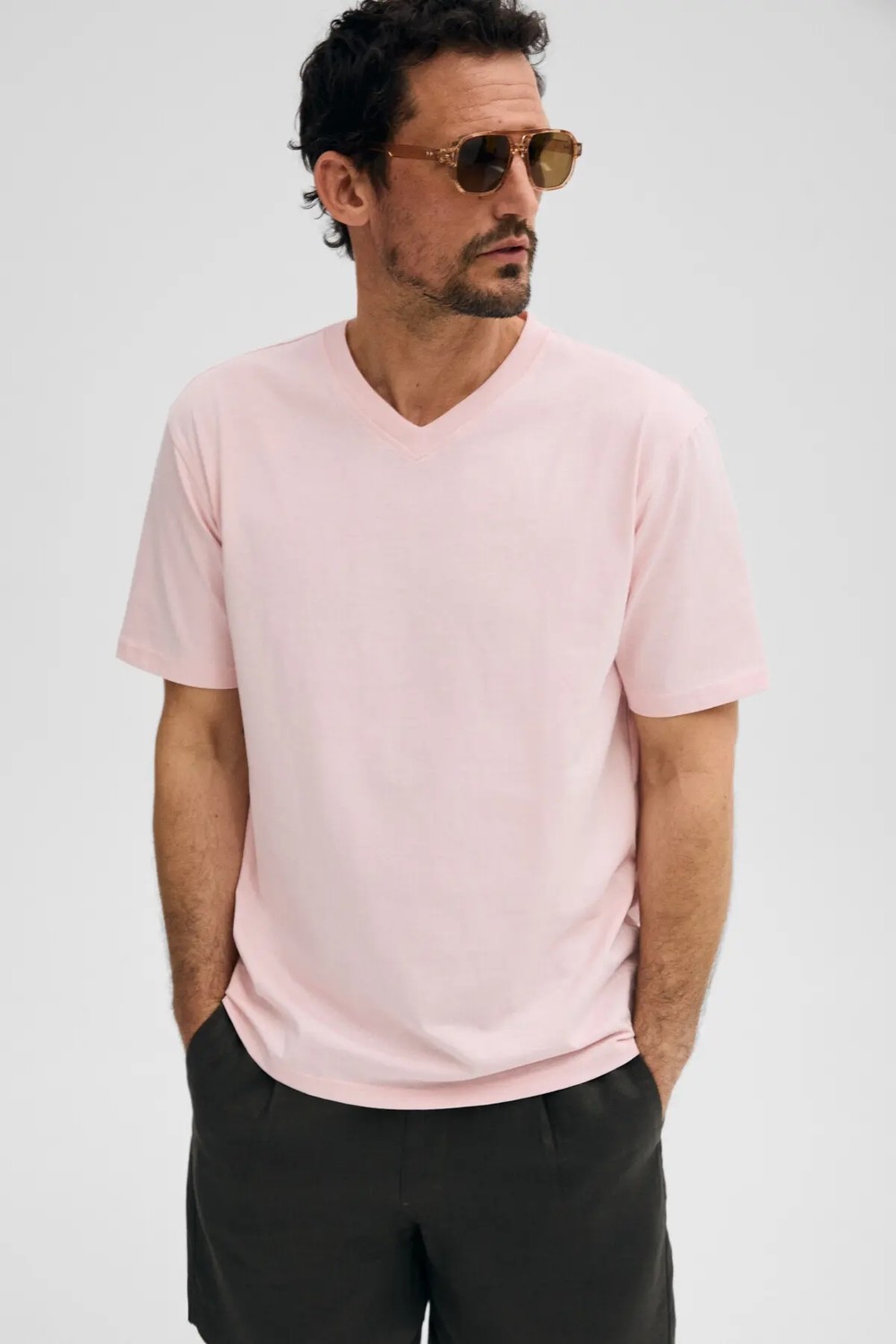 Grimelange Almerı Erkek %100 Pamuk Yumuşak Kumaşlı V Yakalı Yeşil T-Shirt