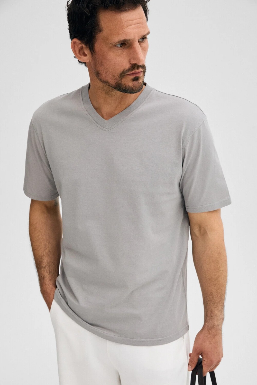 Grimelange Almerı Erkek %100 Pamuk Yumuşak Kumaşlı V Yakalı Yeşil T-Shirt