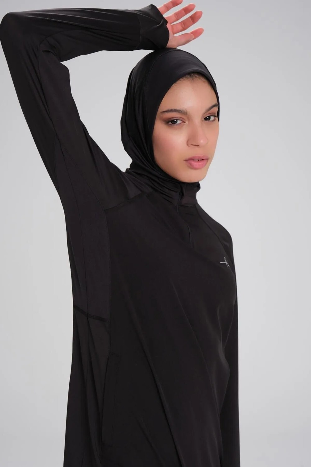 Haşema Active H-Per Cepli Uzun Kollu Siyah Tesettür Antrenman Tişörtü Fermuarlı Yaka Polyester Act-7 görsel 6