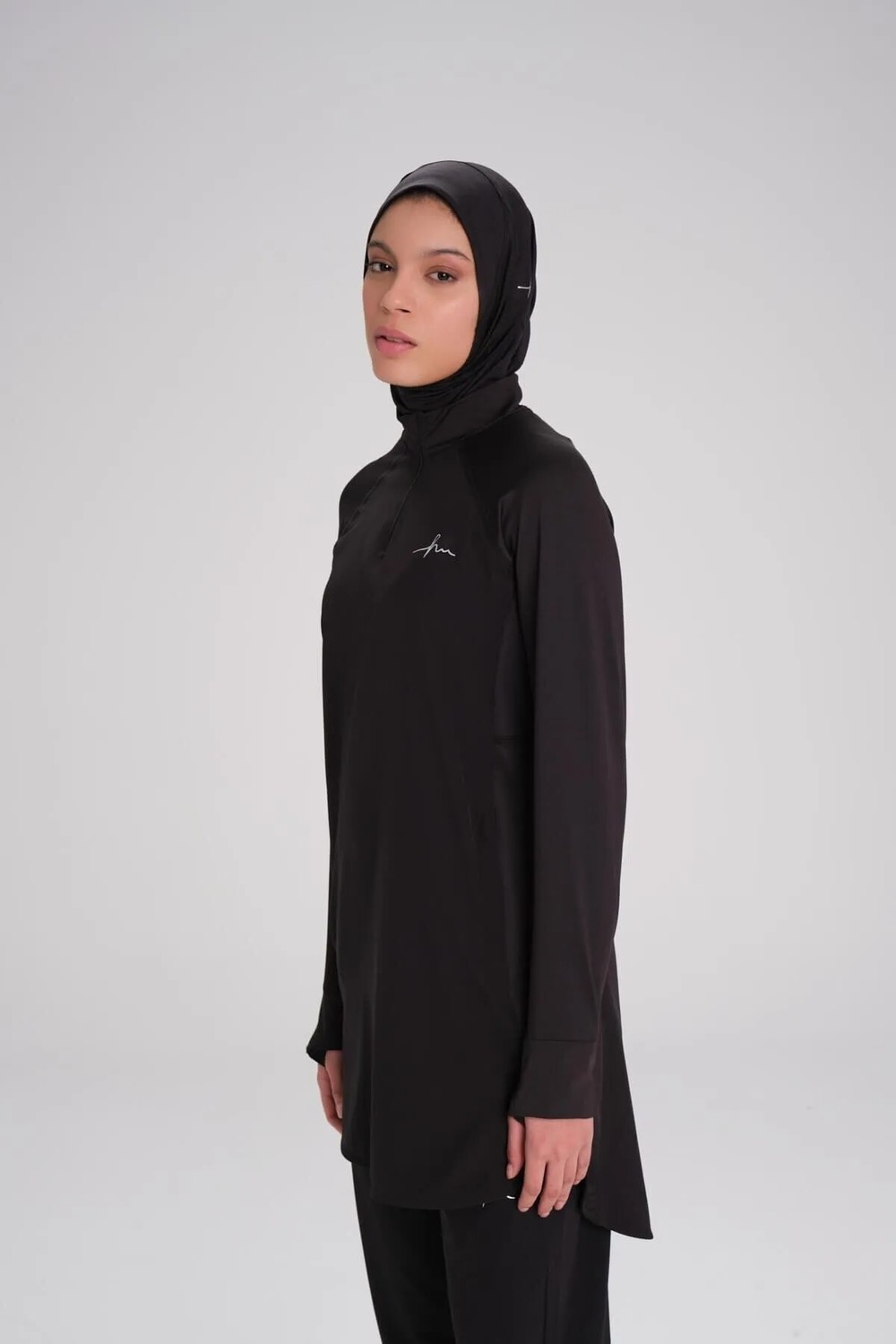 Haşema Active H-Per Cepli Uzun Kollu Siyah Tesettür Antrenman Tişörtü Fermuarlı Yaka Polyester Act-7 görsel 7