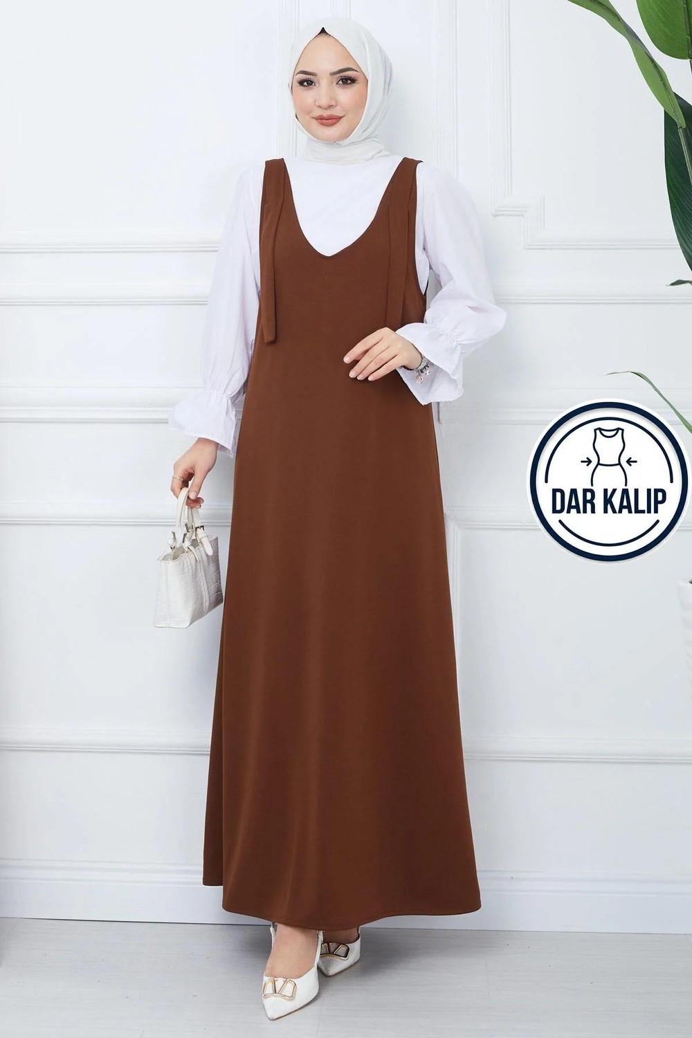 Hafsa Mina Nehir Örme Jile Elbise Kahverengi HM2389