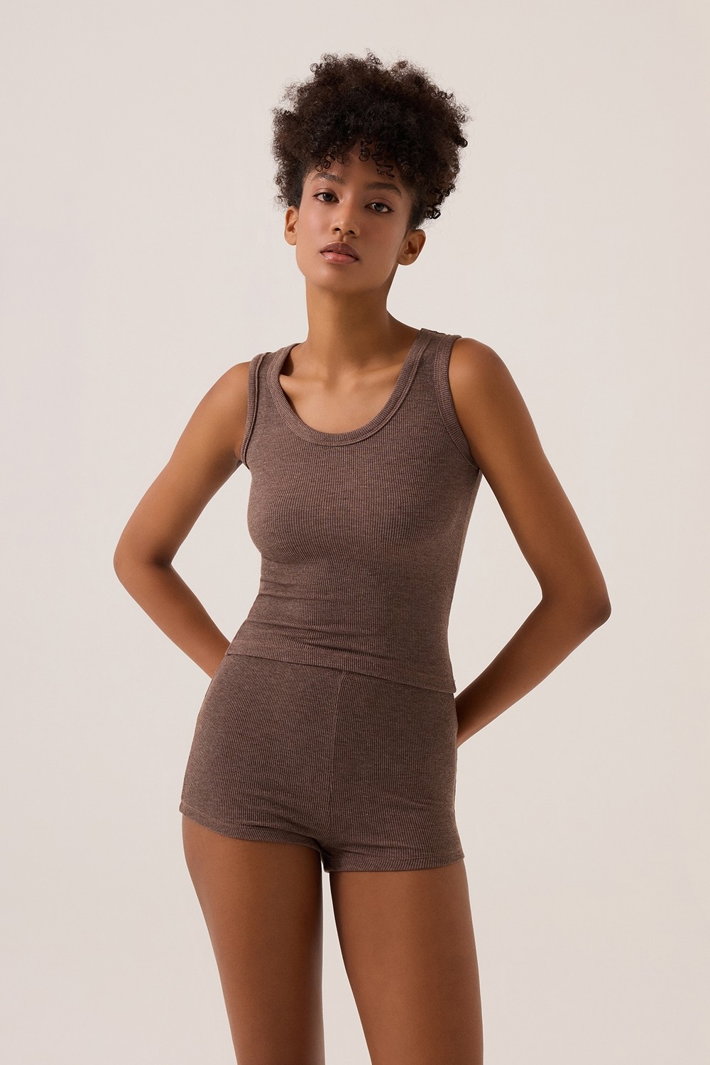 Los Ojos x Ece Vizon Modal Kumaşlı Askılı Şortlu Pijama Takımı Ribbed Pj3