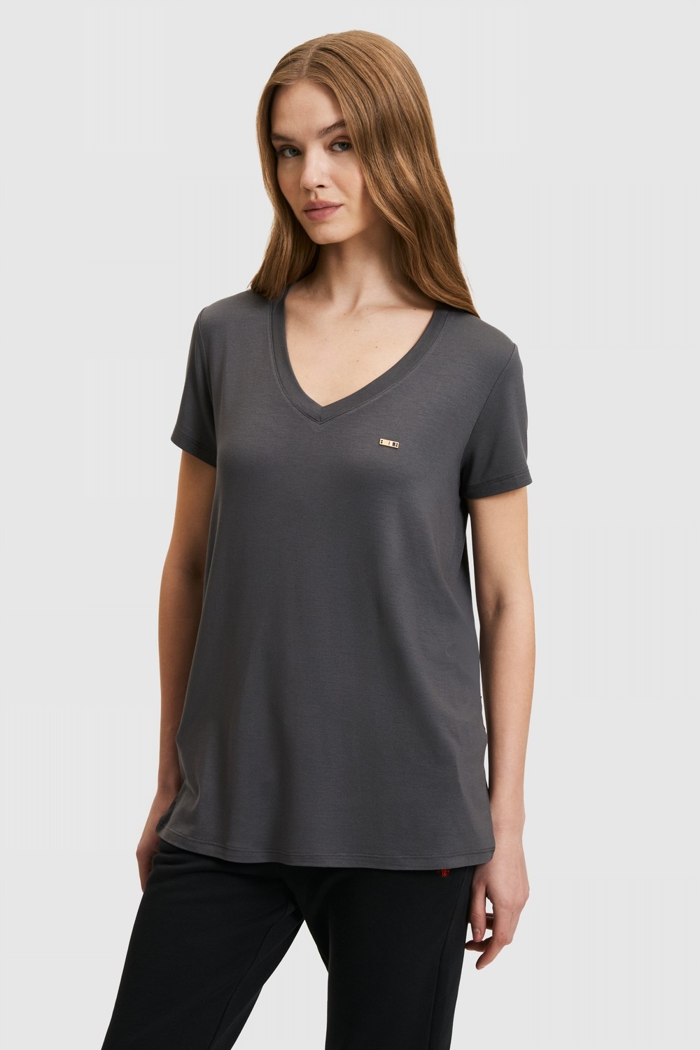U.S. Polo Assn. Kadın Antrasit Basic Tişört 50323448-VR006
