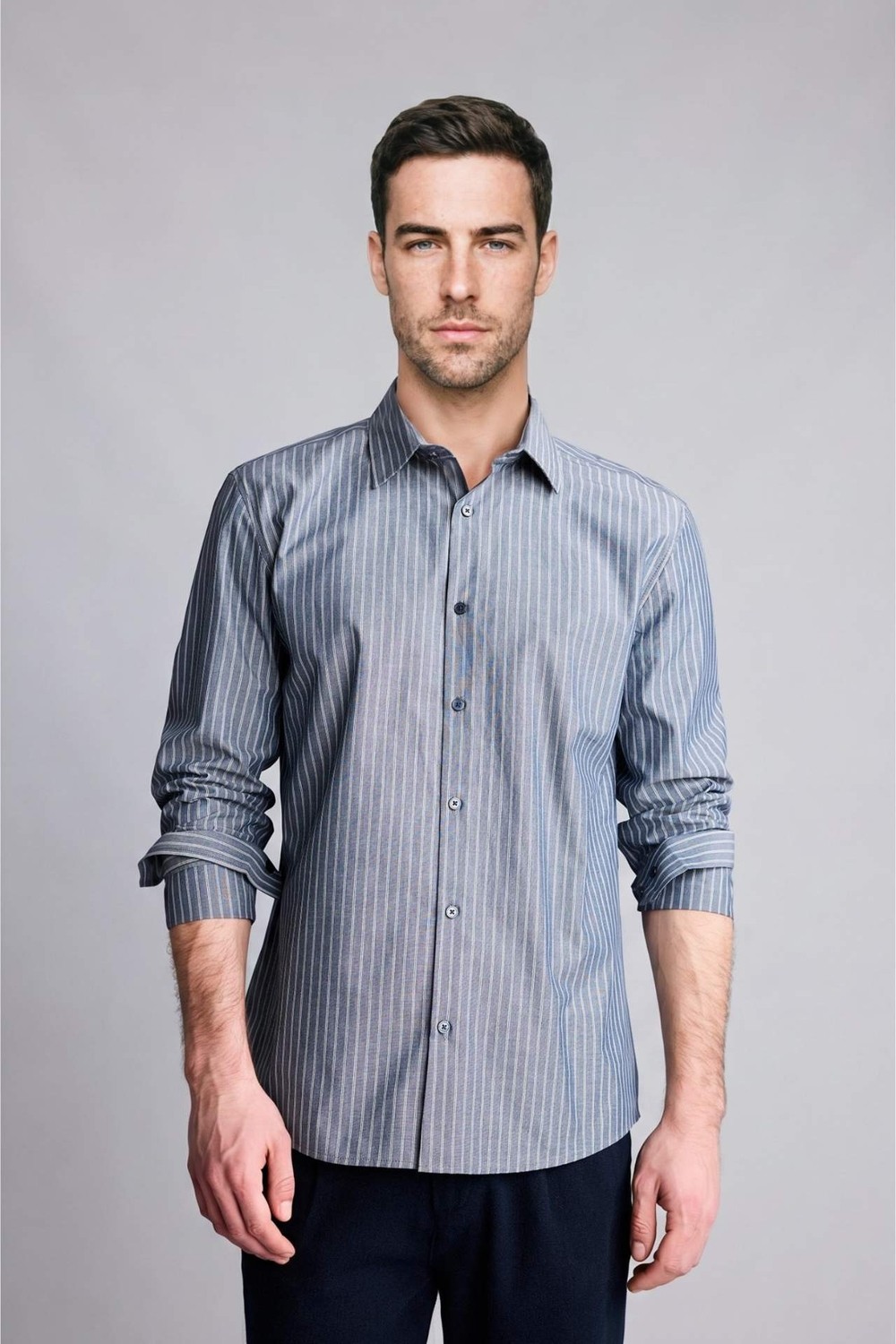 DeFacto %100 Pamuk Modern Fit Çizgili Uzun Kollu Gömlek G7390AX26SM görsel 4