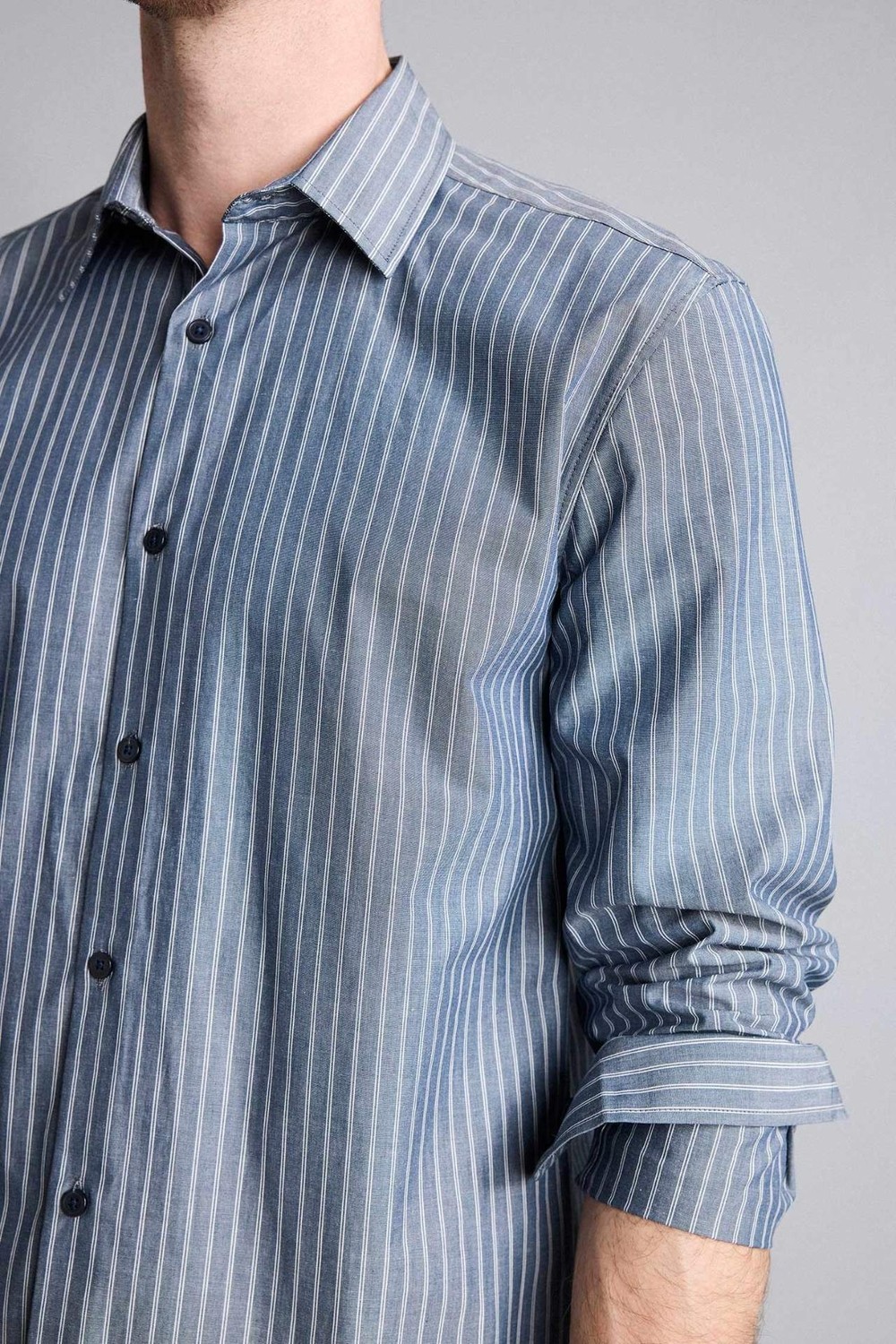 DeFacto %100 Pamuk Modern Fit Çizgili Uzun Kollu Gömlek G7390AX26SM görsel 5